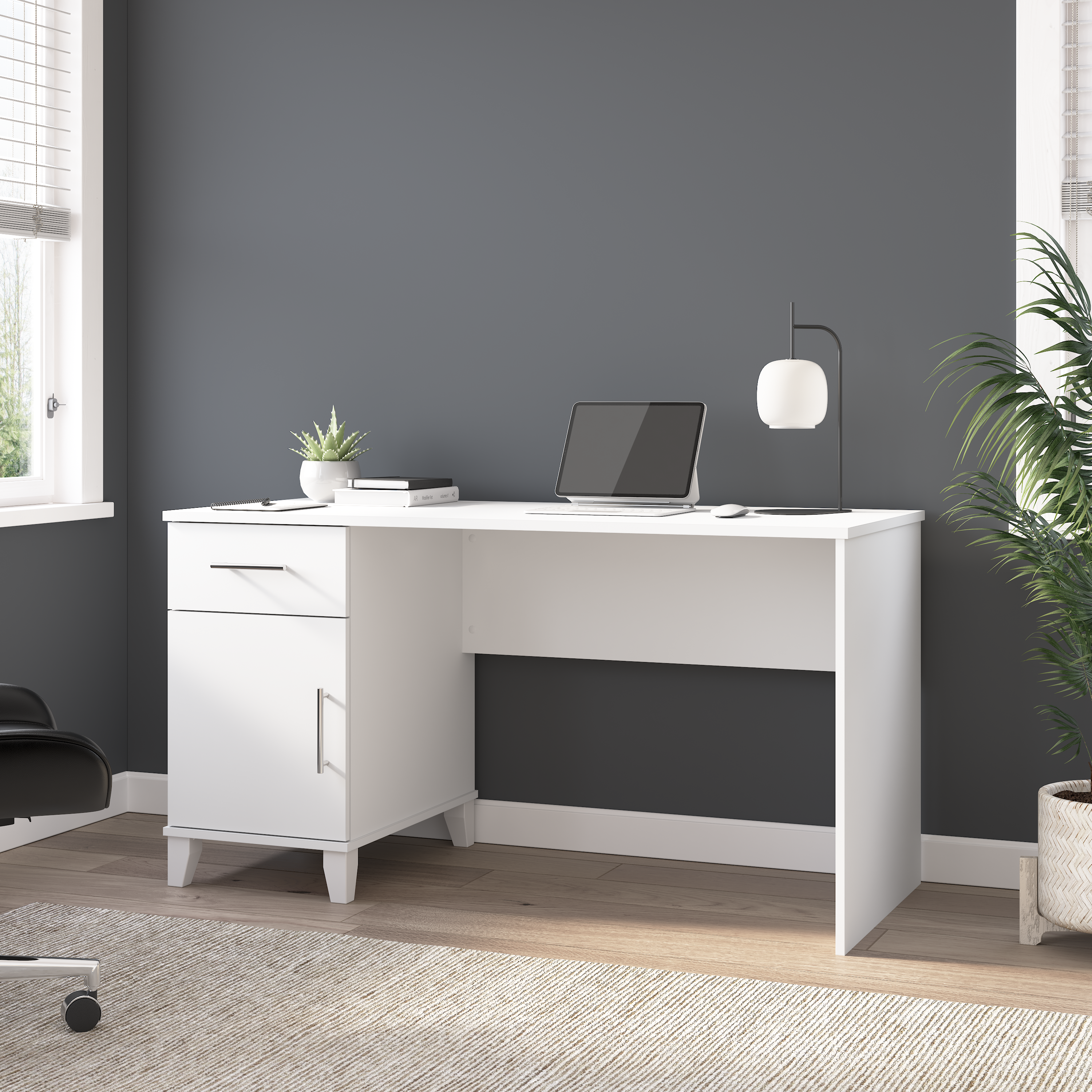 Shop Bush Furniture Somerset 54W Office Desk with Drawer and Storage Cabinet 01 WC81954 #color_white