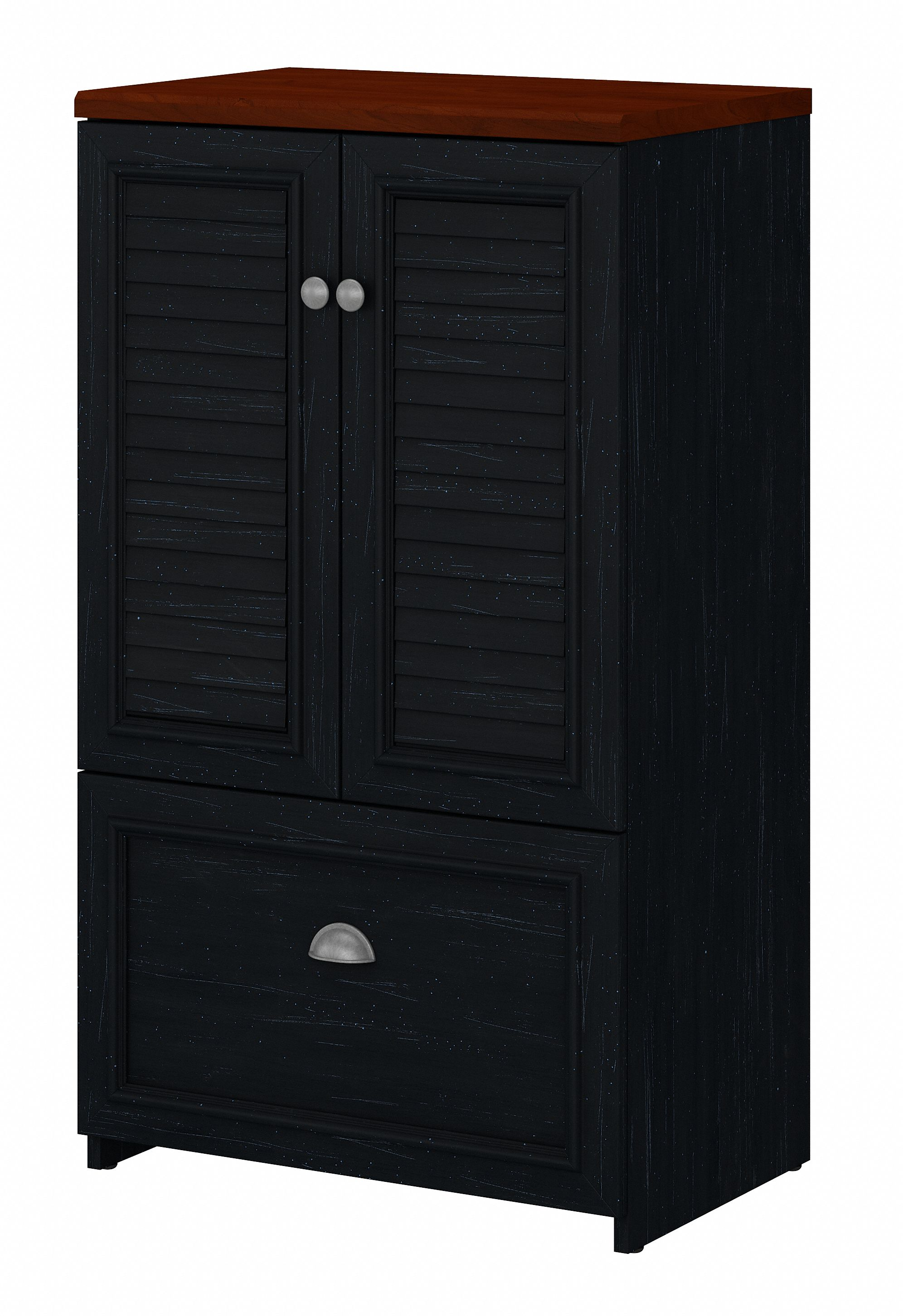 Shop Bush Furniture Fairview 2 Door Storage Cabinet with File Drawer 02 WC53980-03 #color_antique black/hansen cherry