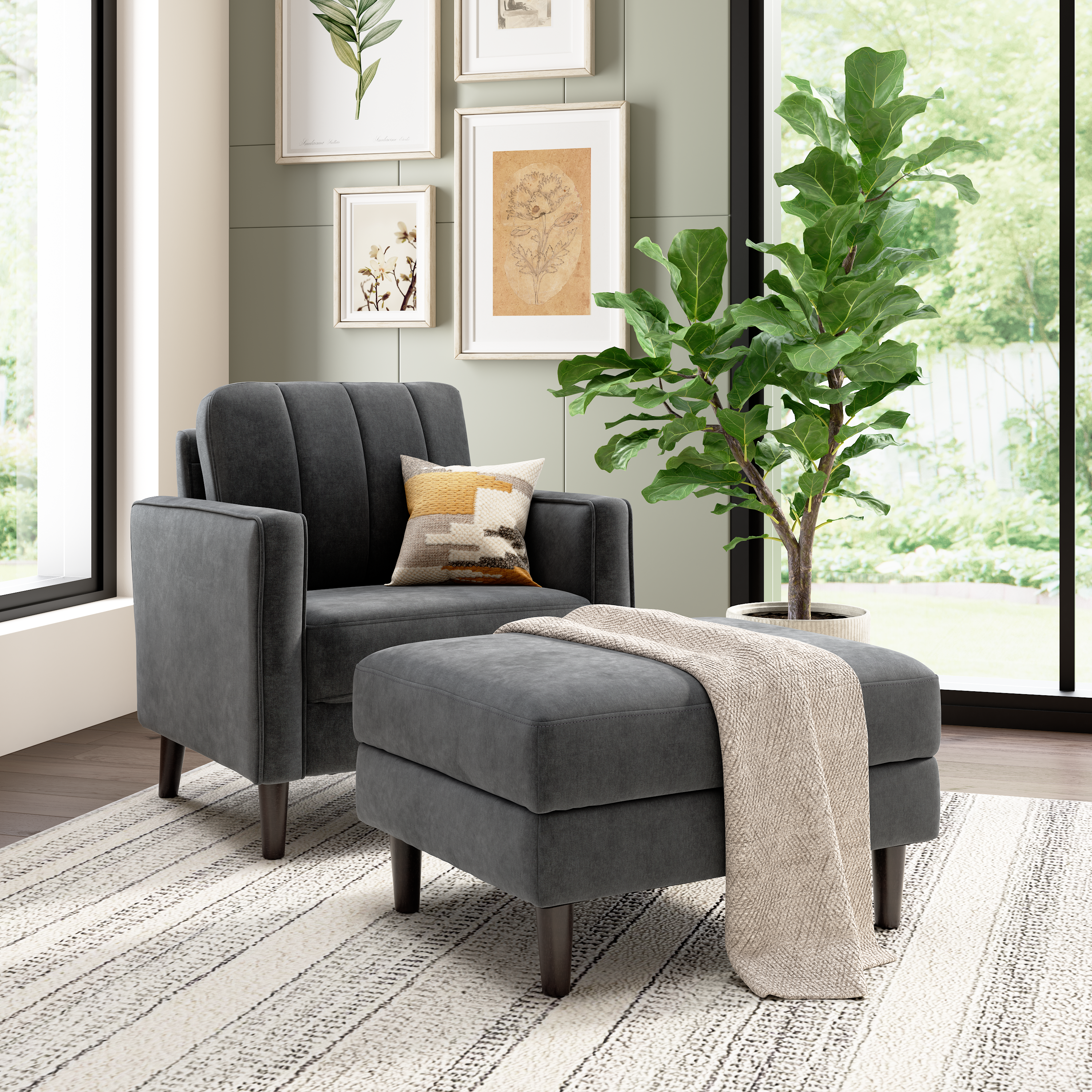 Shop Bush Home Max Accent Chair and Storage Ottoman MAX002IGC 2 #color_iron gray chenille fabric