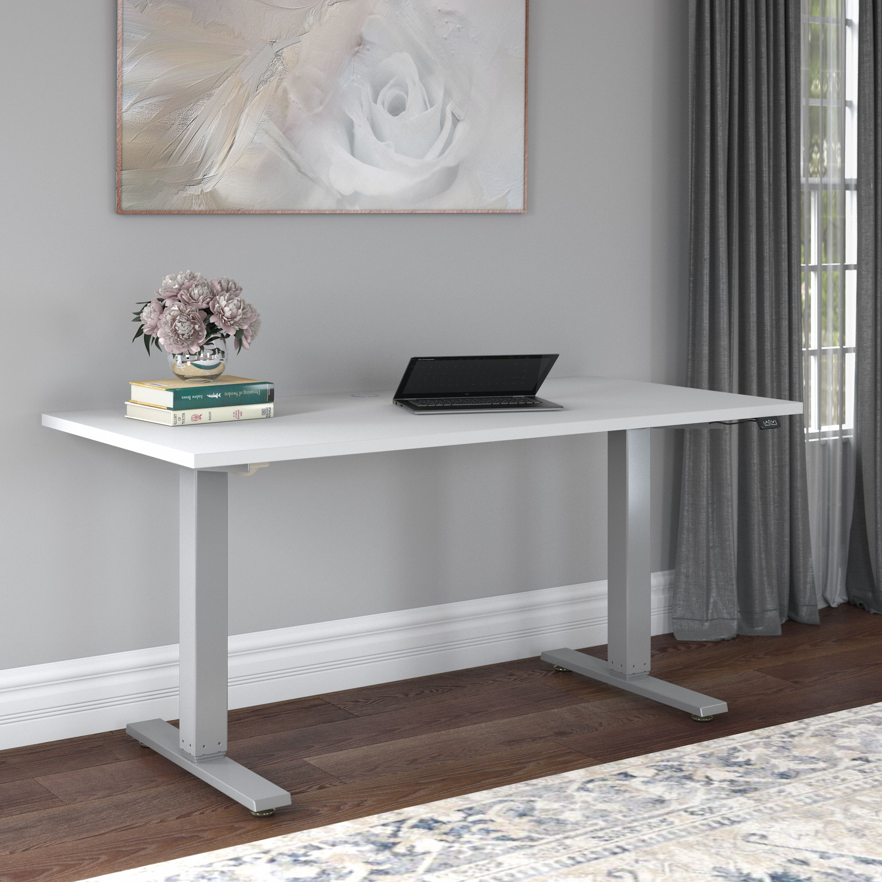Shop Bush Furniture Cabot 60W x 30D Electric Height Adjustable Standing Desk 01 WC31912K #color_white/cool gray metallic