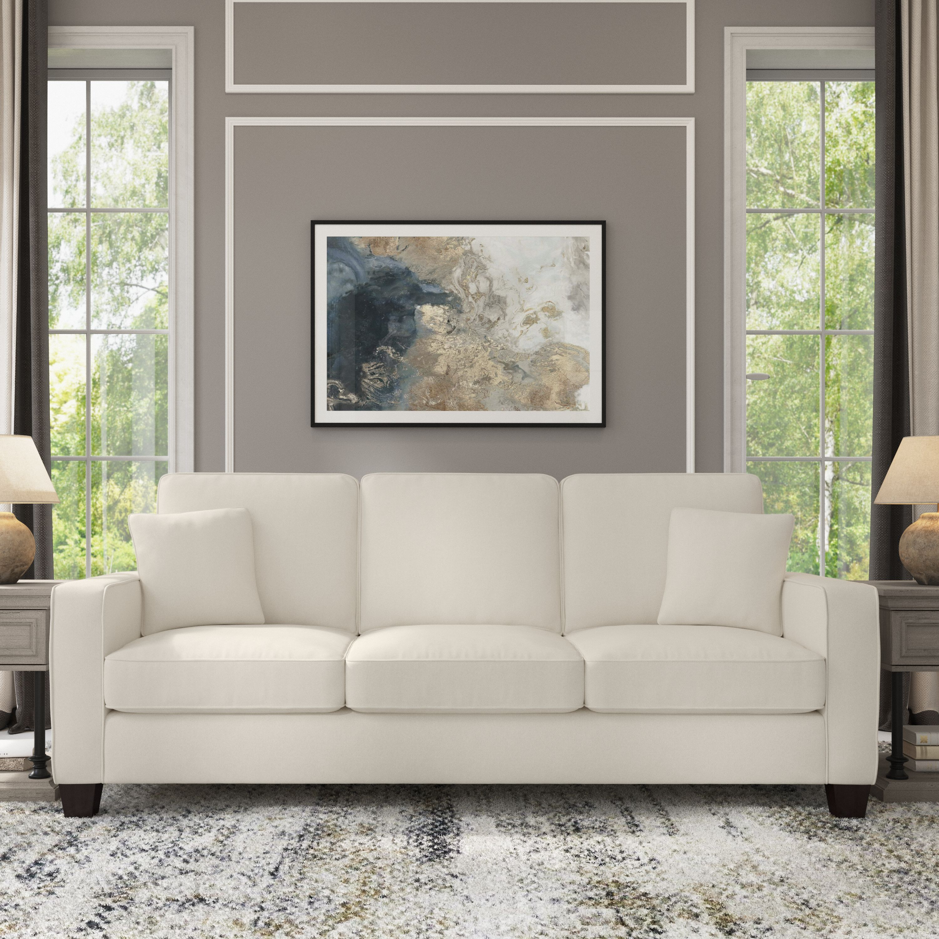 Shop Bush Furniture Stockton 85W Sofa 01 SNJ85SCRH-03K #color_cream herringbone fabric