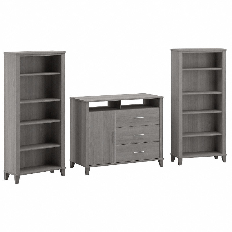 Shop Bush Furniture Somerset Office Storage Credenza with Bookcases 02 SET040PG #color_platinum gray