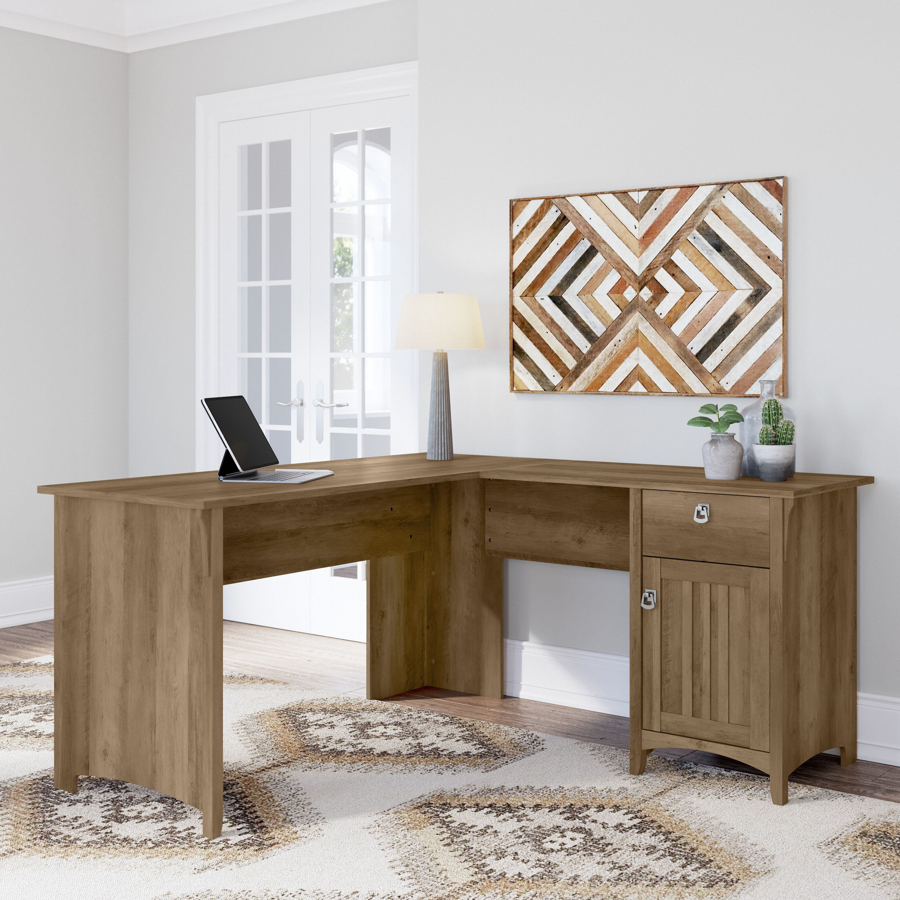 Shop Bush Furniture Salinas 60W L Shaped Desk with Storage 01 SAD160RCP-03 #color_reclaimed pine
