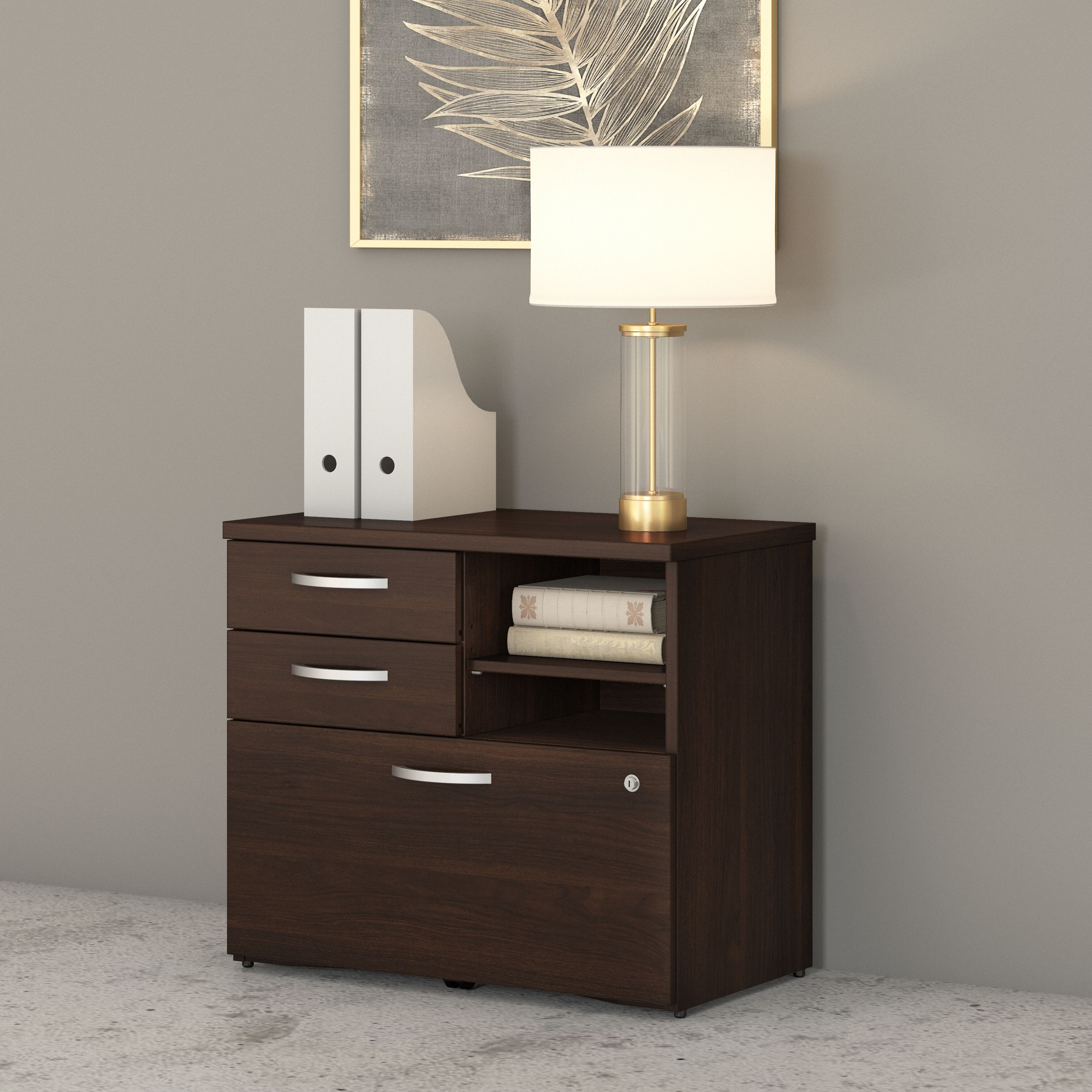 Shop Bush Business Furniture Studio C Office Storage Cabinet with Drawers and Shelves 01 SCF130BWSU #color_black walnut