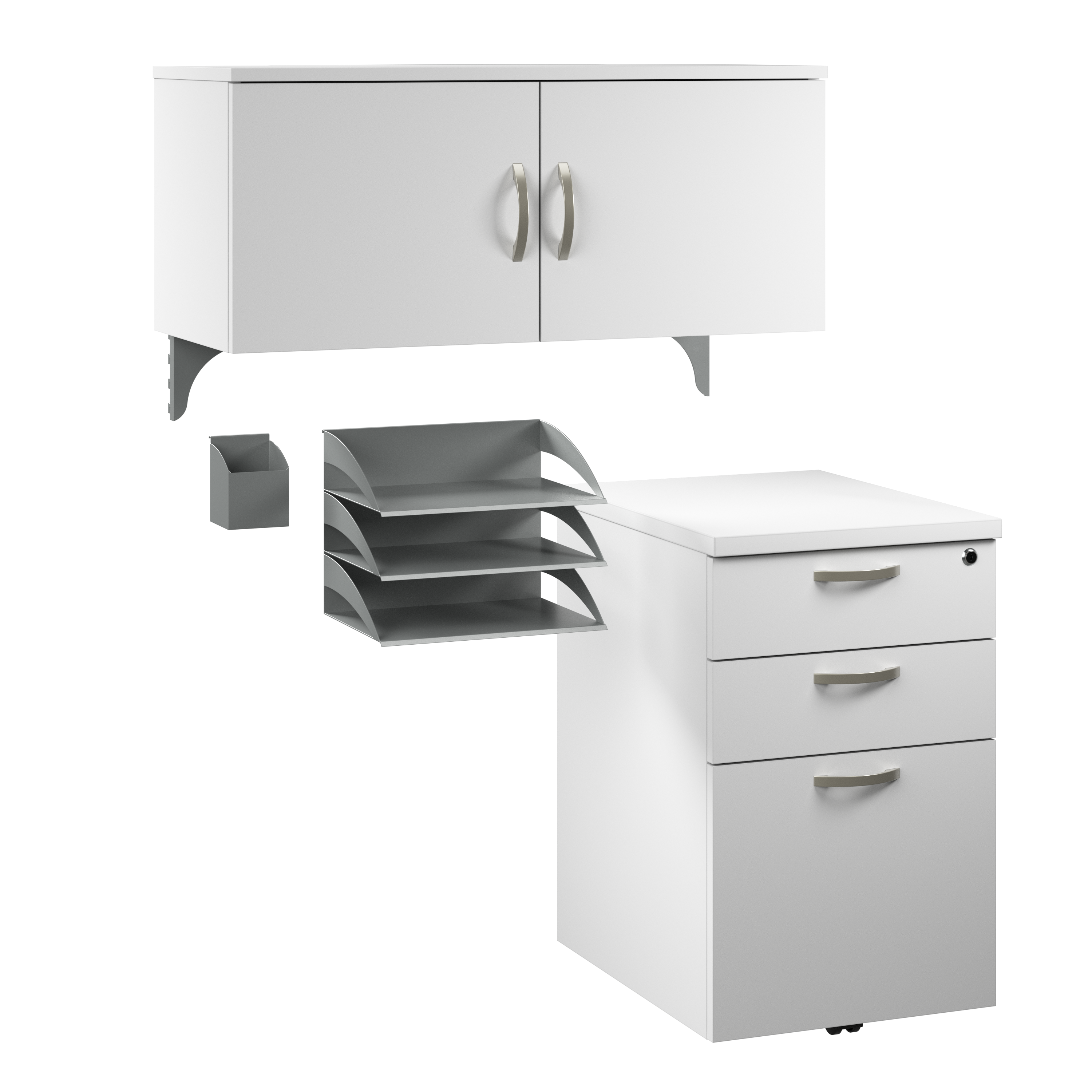 Shop Bush Business Furniture Office in an Hour Cubicle Storage with Cabinet, Drawers, Paper Tray, and Pencil Holder 02 WC36190-03K #color_pure white