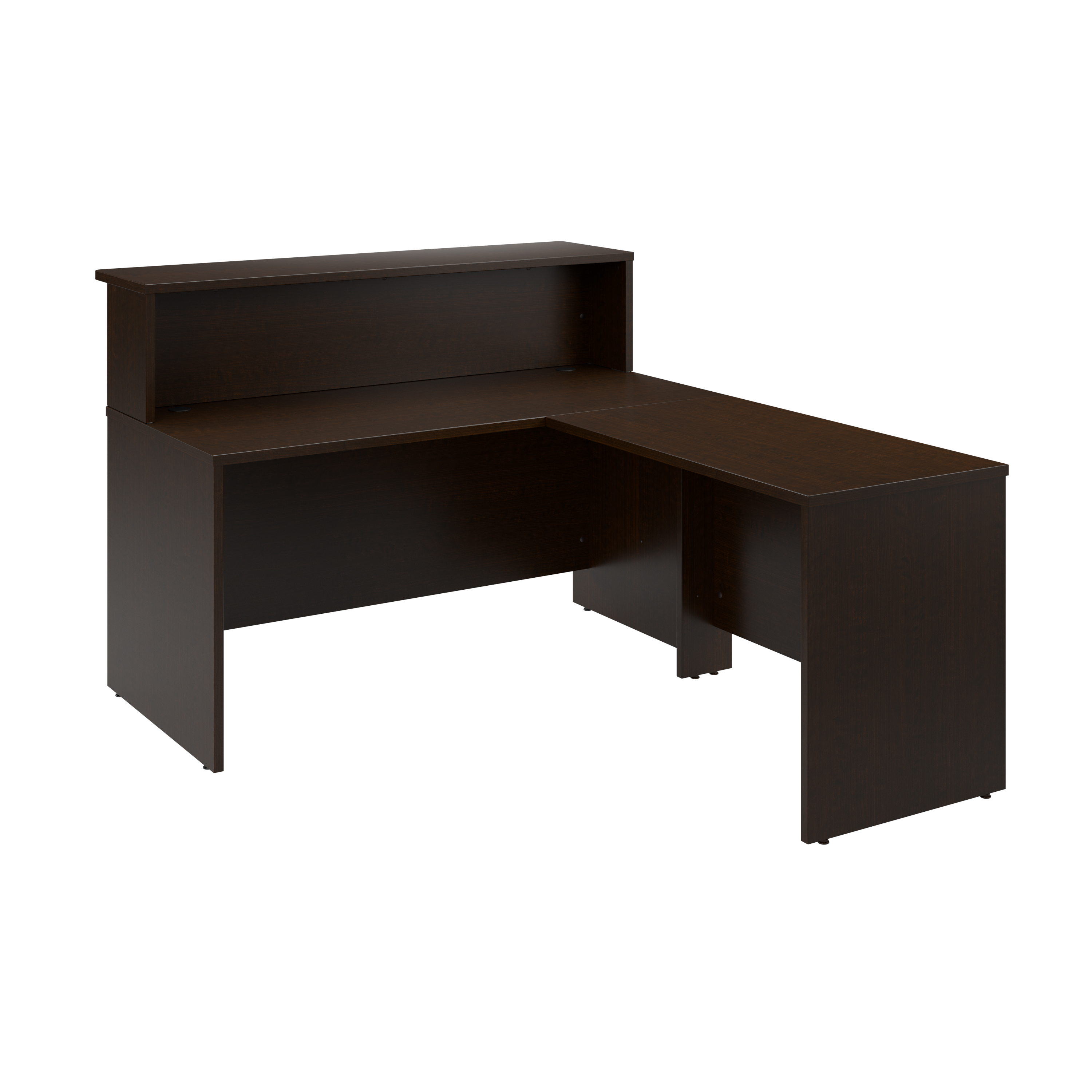 Shop Bush Business Furniture Arrive 60W x 72D L Shaped Reception Desk with Shelf 02 ARV003MR #color_mocha cherry