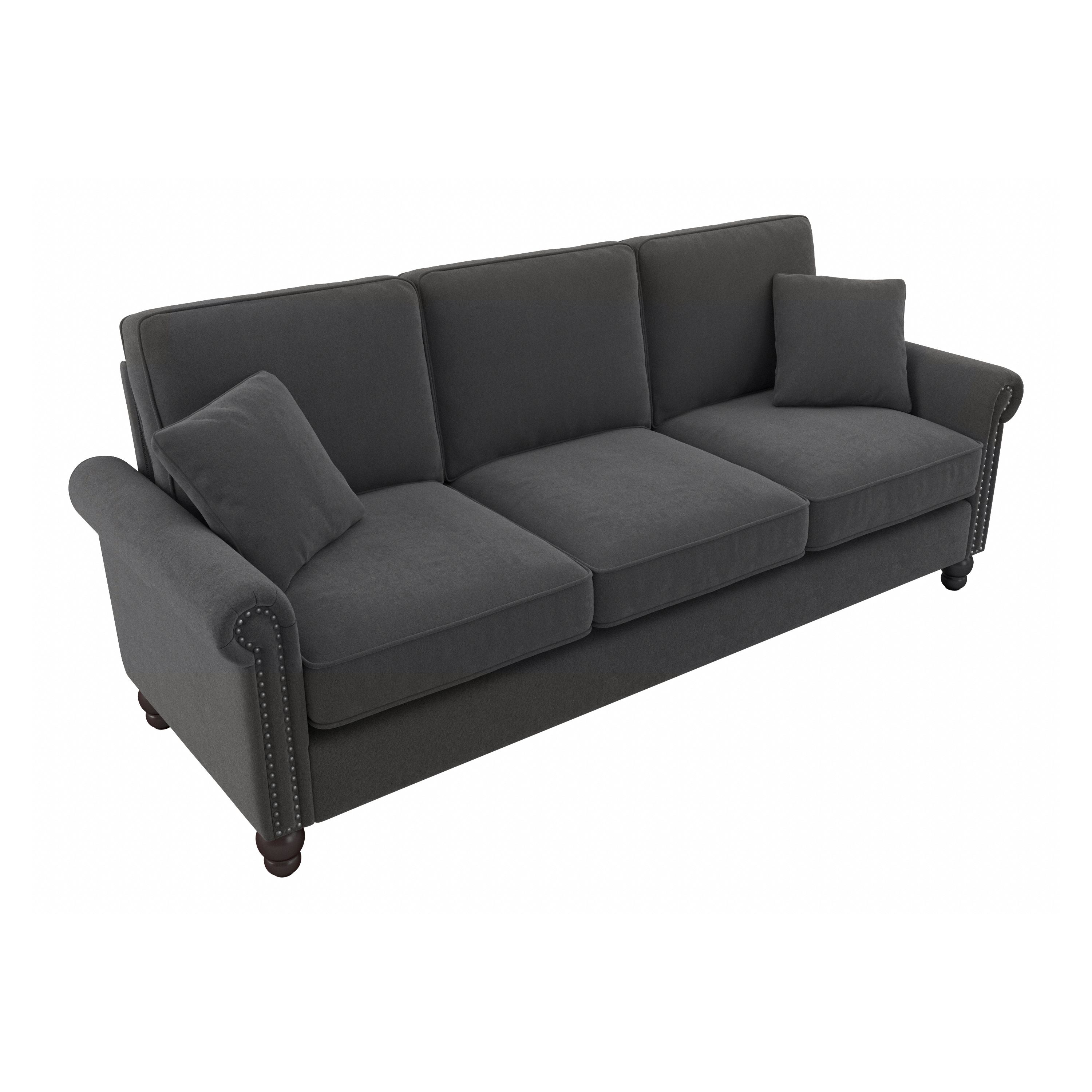 Shop Bush Furniture Coventry 85W Sofa 02 CVJ85BCGH-03K #color_charcoal gray herringbone fabr