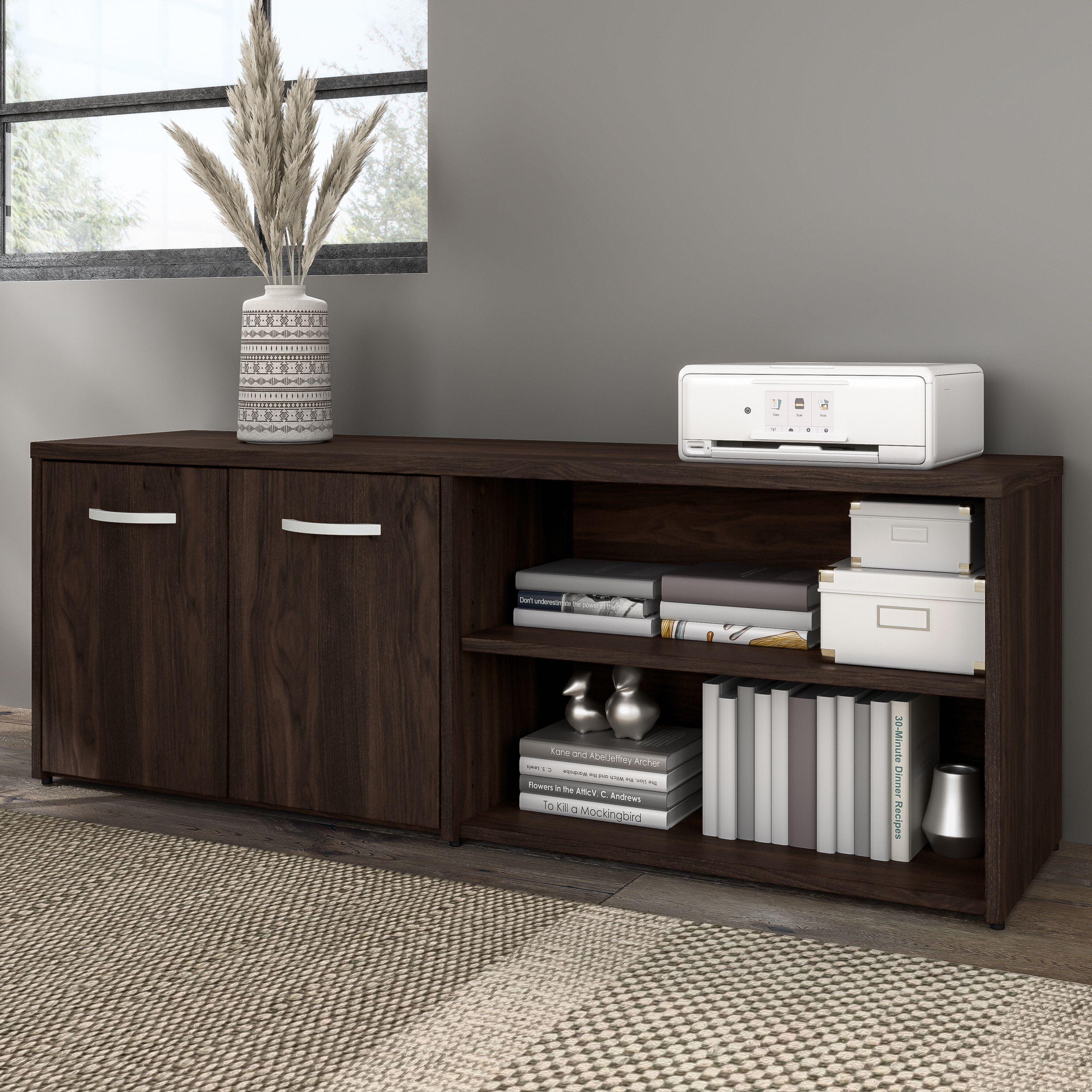 Shop Bush Business Furniture Hybrid Low Storage Cabinet with Doors and Shelves 01 HYS160BW-Z #color_black walnut