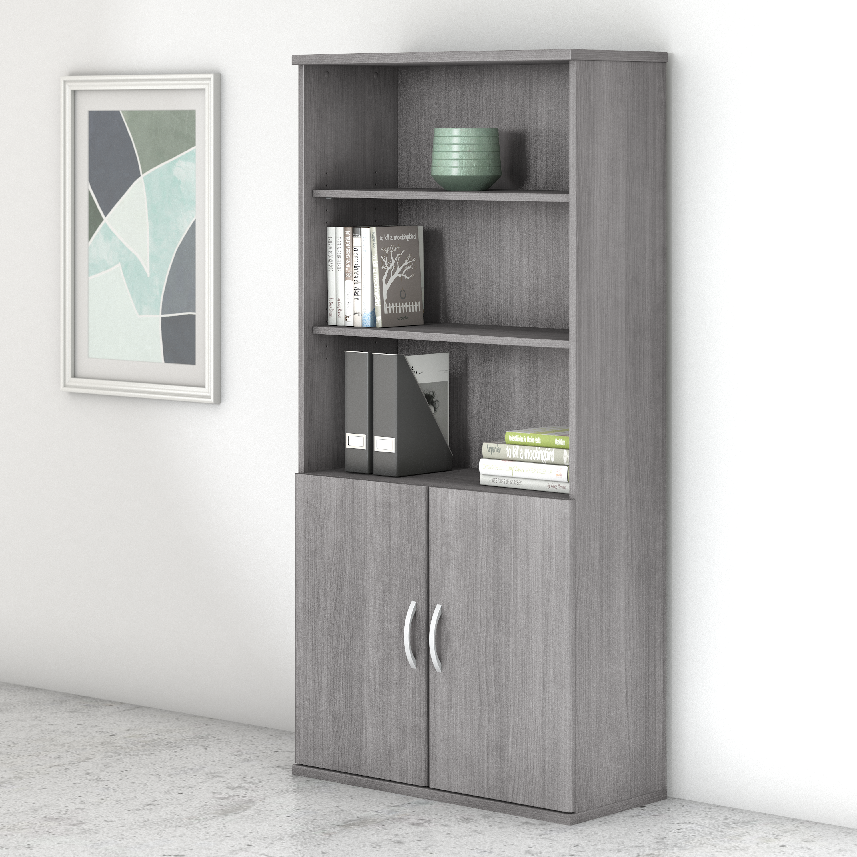 Shop Bush Business Furniture Studio C Tall 5 Shelf Bookcase with Doors 01 STC015PG #color_platinum gray