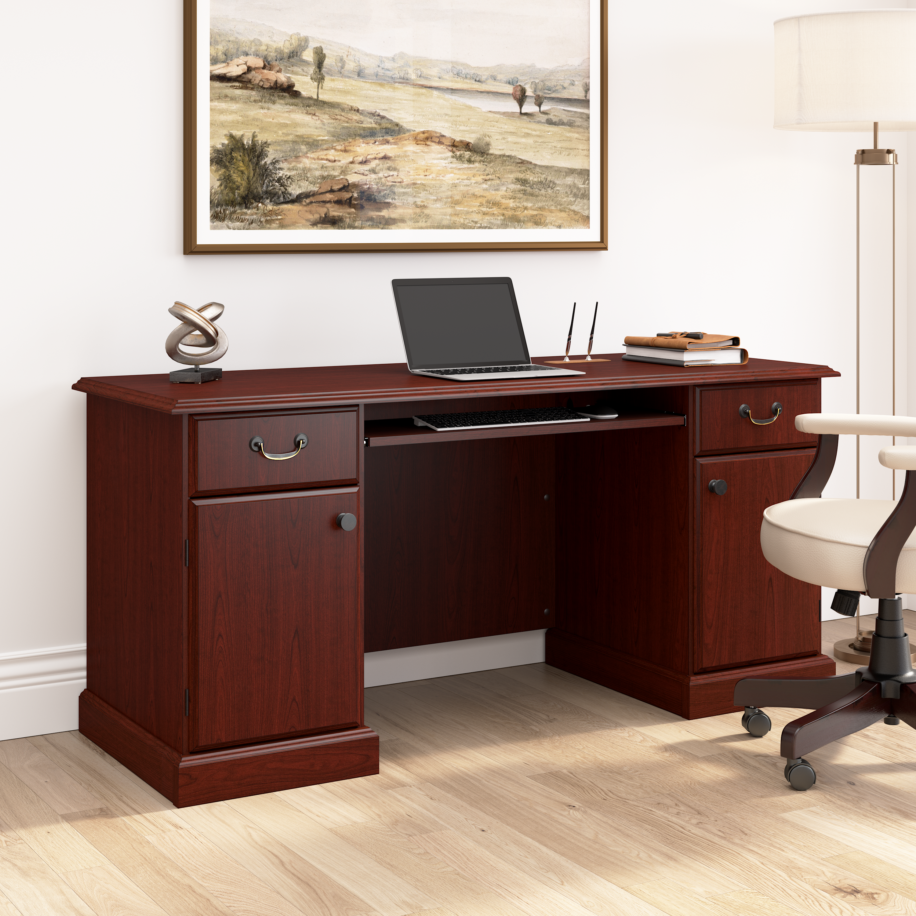 Shop Bush Business Furniture Arlington Computer Desk with Storage and Keyboard Tray 01 WC65510-03K #color_harvest cherry
