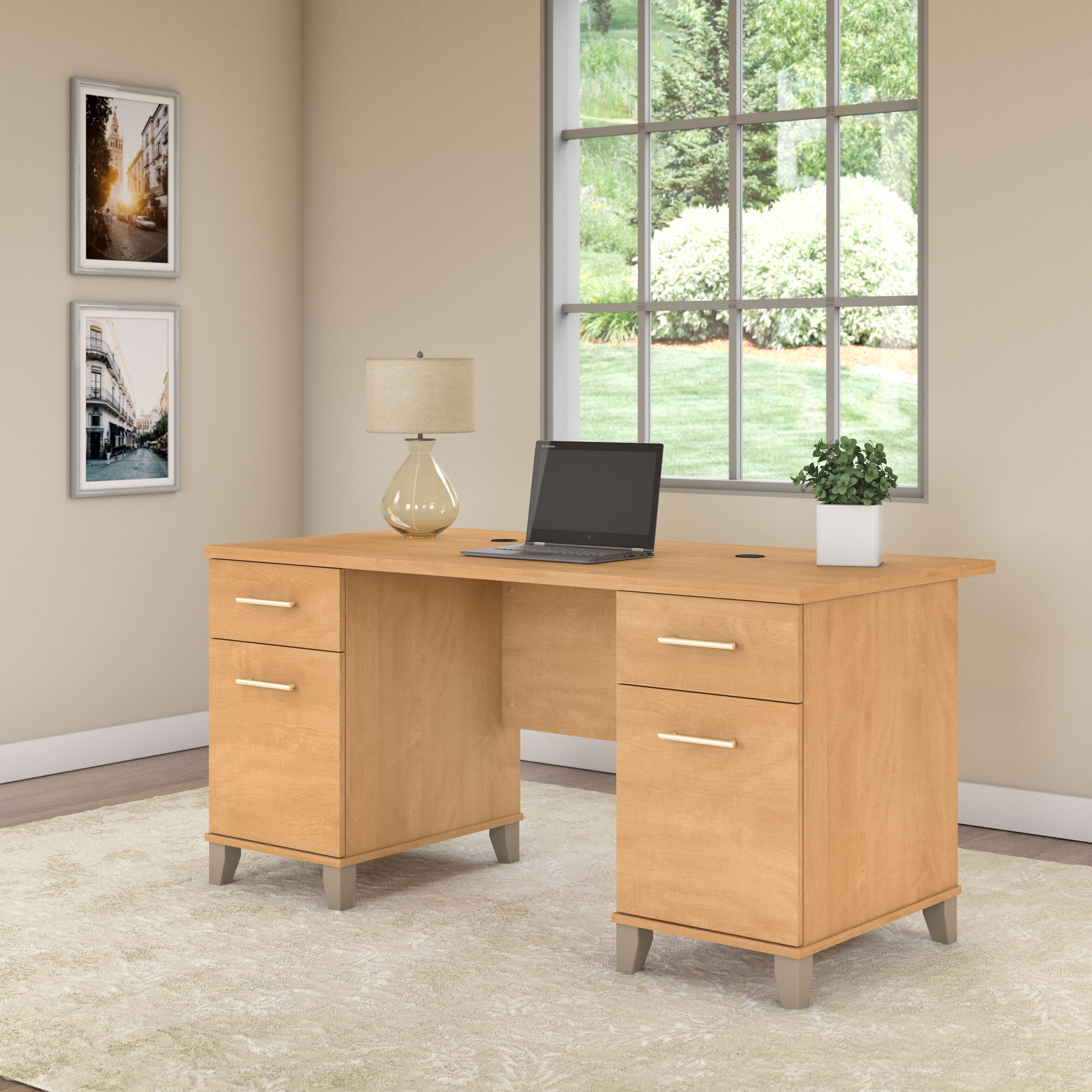 Shop Bush Furniture Somerset 60W Office Desk with Drawers 01 WC81428K #color_maple cross