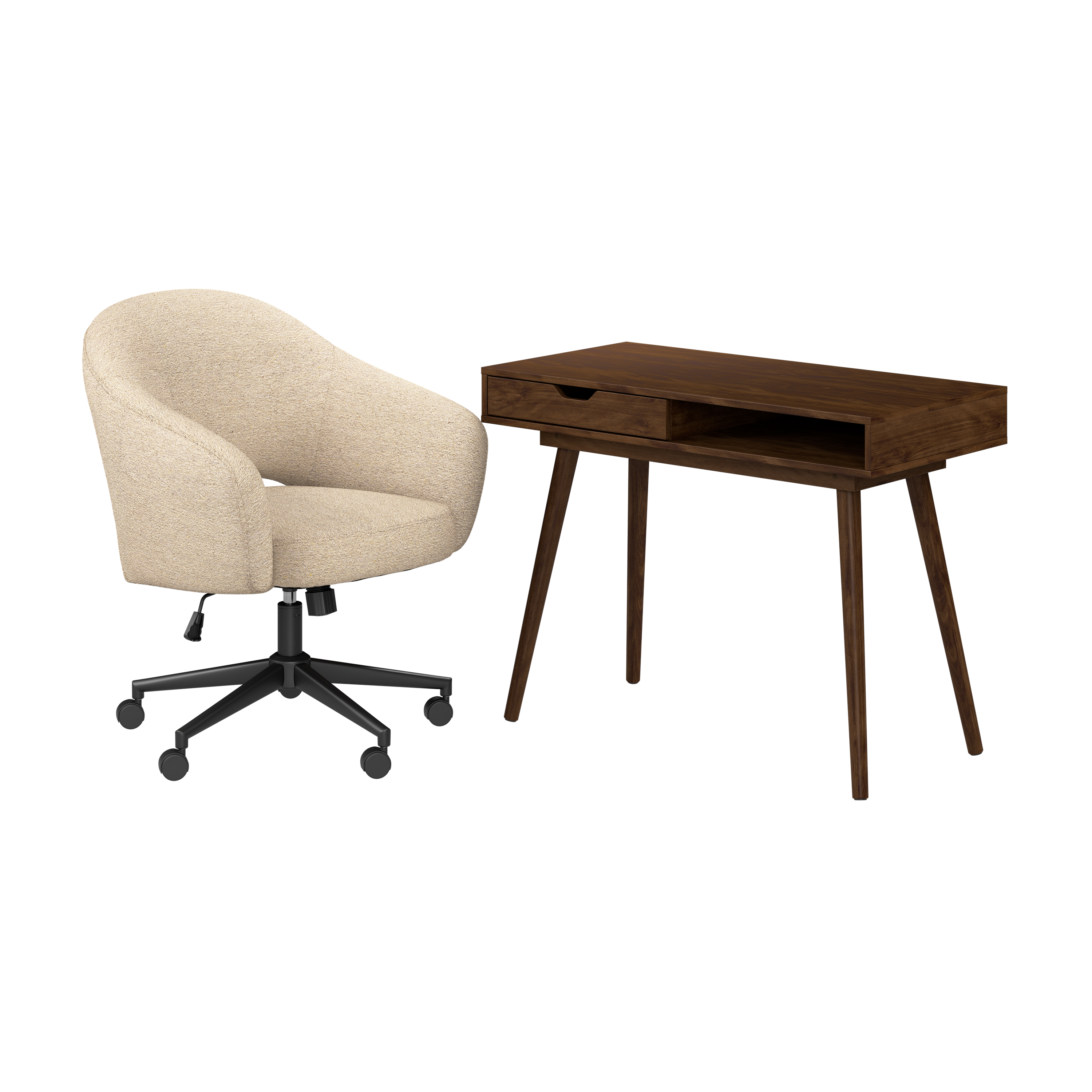 Shop Bush Furniture Nora 40W Small Writing Desk and Chair Set for Home Office 02 NRA002DW #color_pure white/cool beige fabric