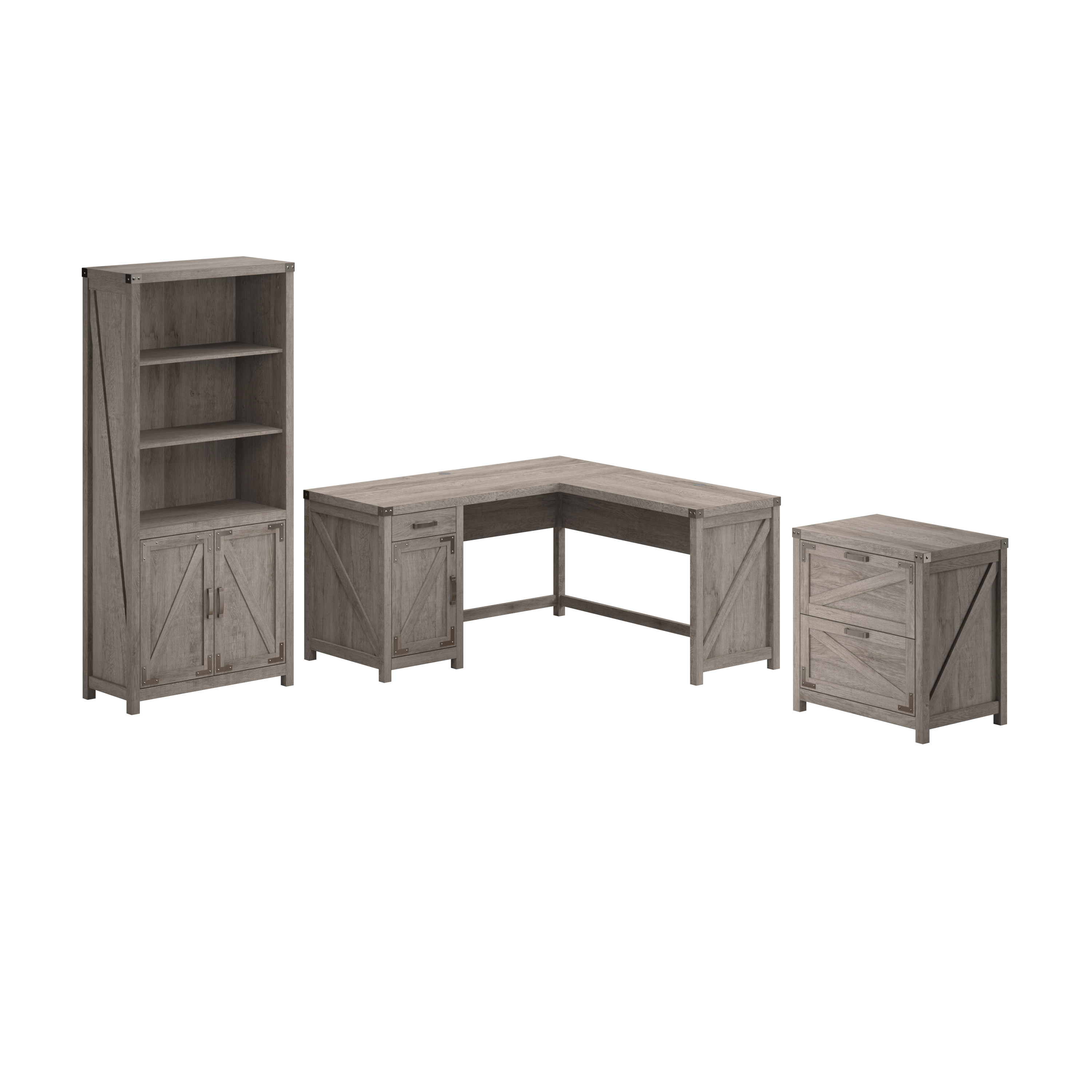 Shop Bush Furniture Knoxville 60W L Shaped Desk with Lateral File Cabinet and 5 Shelf Bookcase 02 CGR005RTG #color_restored gray