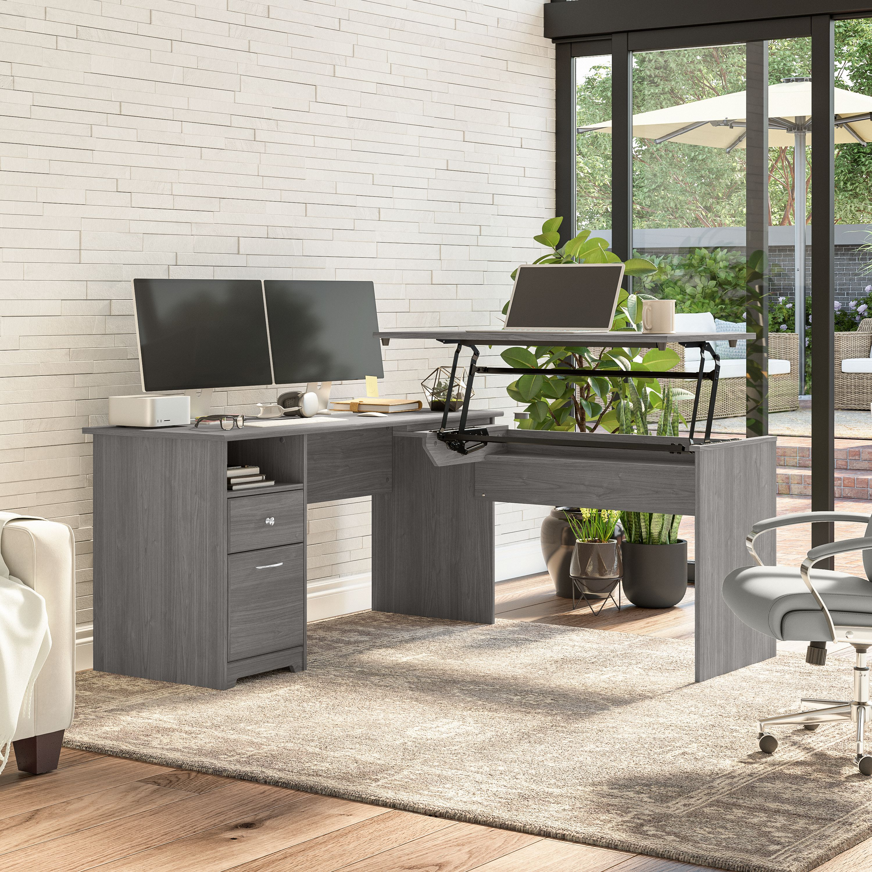 Shop Bush Furniture Cabot 60W 3 Position Sit to Stand L Shaped Desk 01 CAB043MG #color_modern gray