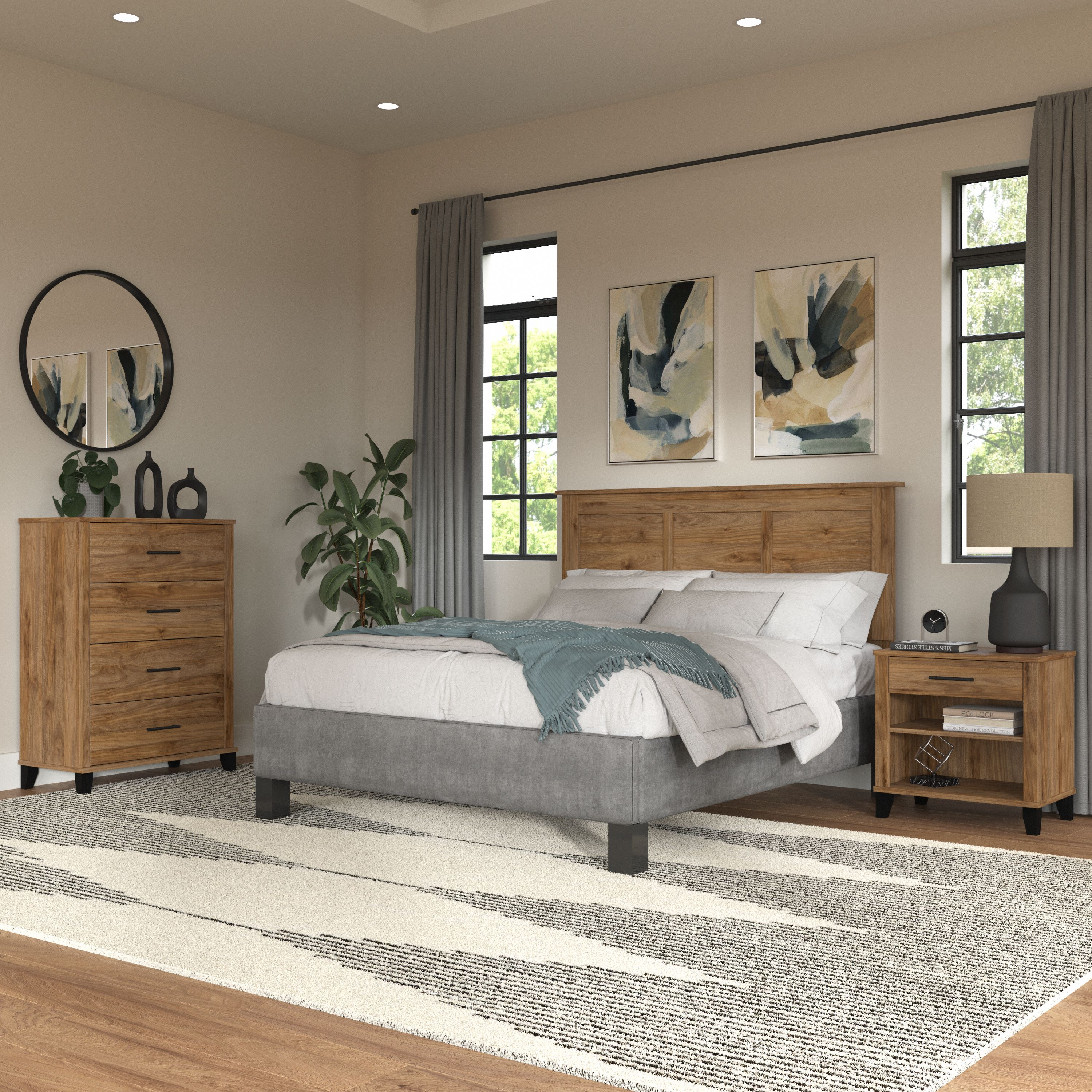 Shop Bush Furniture Somerset Full/Queen Size Headboard, Chest of Drawers and Nightstand Bedroom Set 01 SET005FW #color_fresh walnut