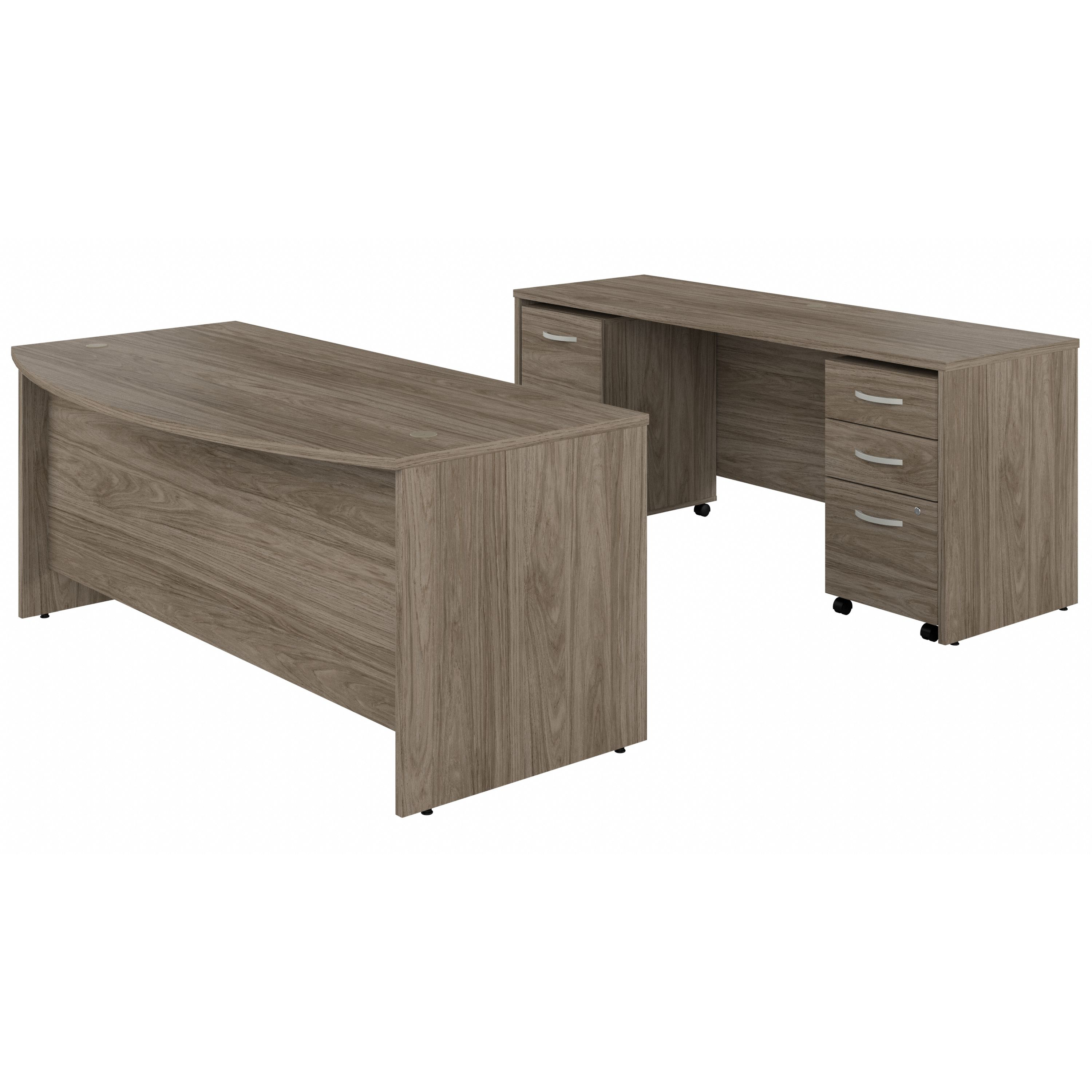Shop Bush Business Furniture Studio C 72W x 36D Bow Front Desk and Credenza with Mobile File Cabinets 02 STC009MHSU #color_modern hickory