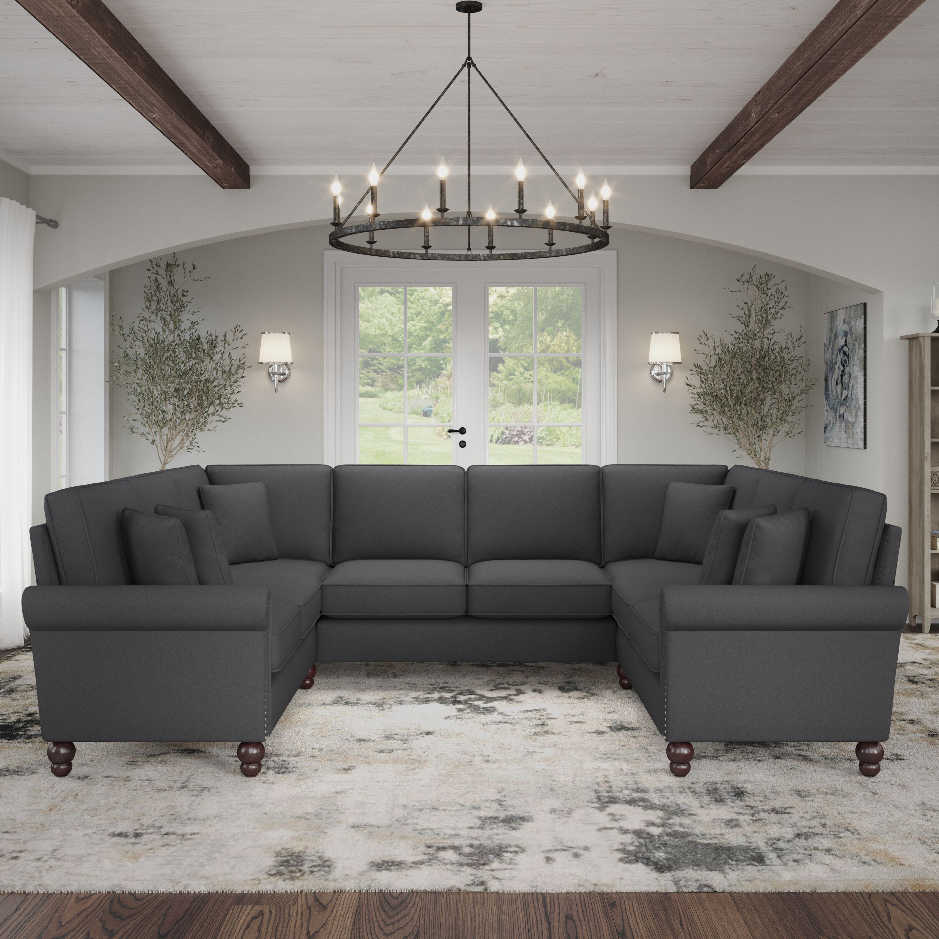 Shop Bush Furniture Coventry 113W U Shaped Sectional Couch 01 CVY112BCGH-03K #color_charcoal gray herringbone fabr