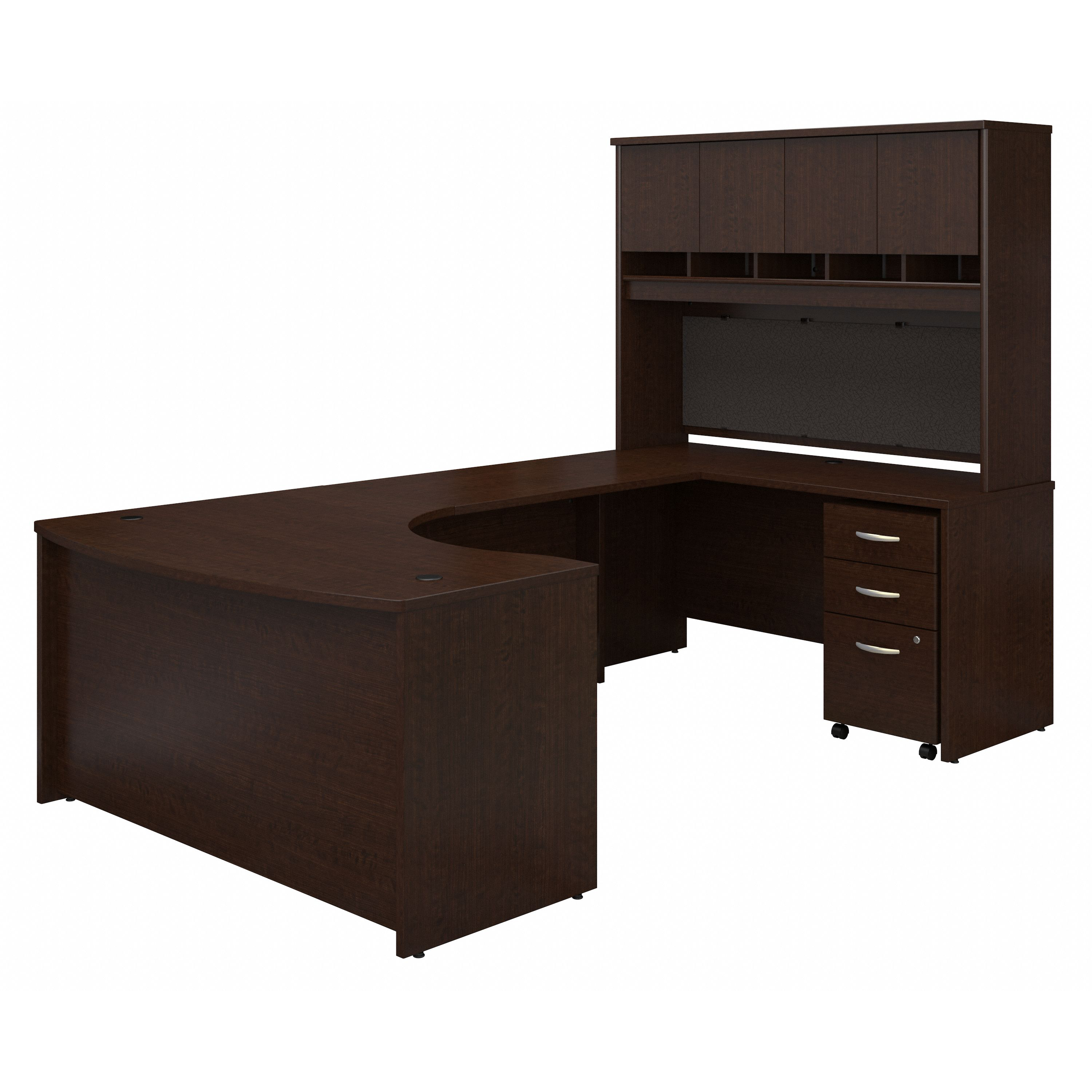 Shop Bush Business Furniture Series C 60W Right Handed Bow Front U Shaped Desk with Hutch and Storage 02 SRC092MRSU #color_mocha cherry