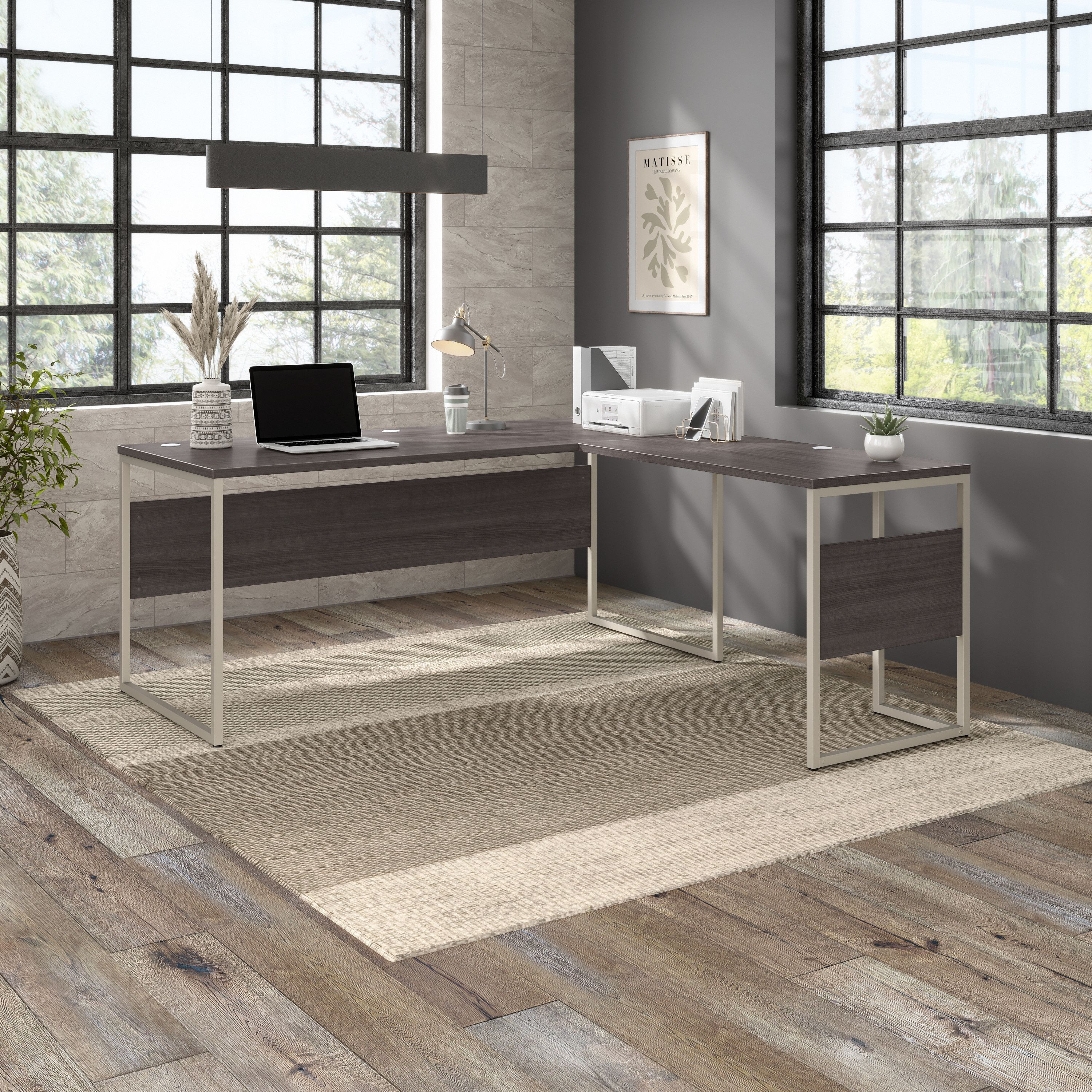 Shop Bush Business Furniture Hybrid 72W x 30D L Shaped Table Desk with Metal Legs 01 HYB026SG #color_storm gray