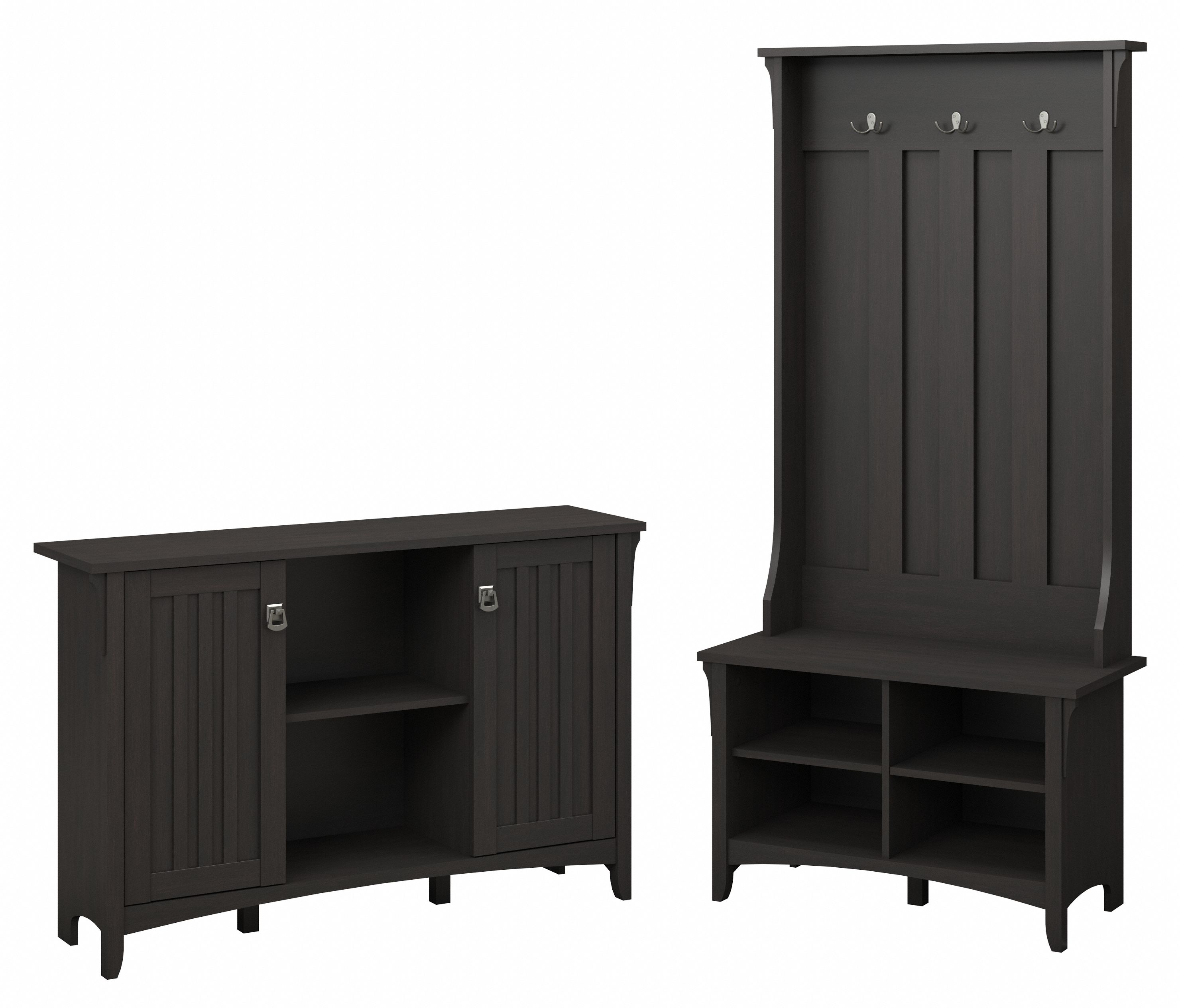 Shop Bush Furniture Salinas Entryway Storage Set with Hall Tree, Shoe Bench and Accent Cabinet 02 SAL008VB #color_vintage black