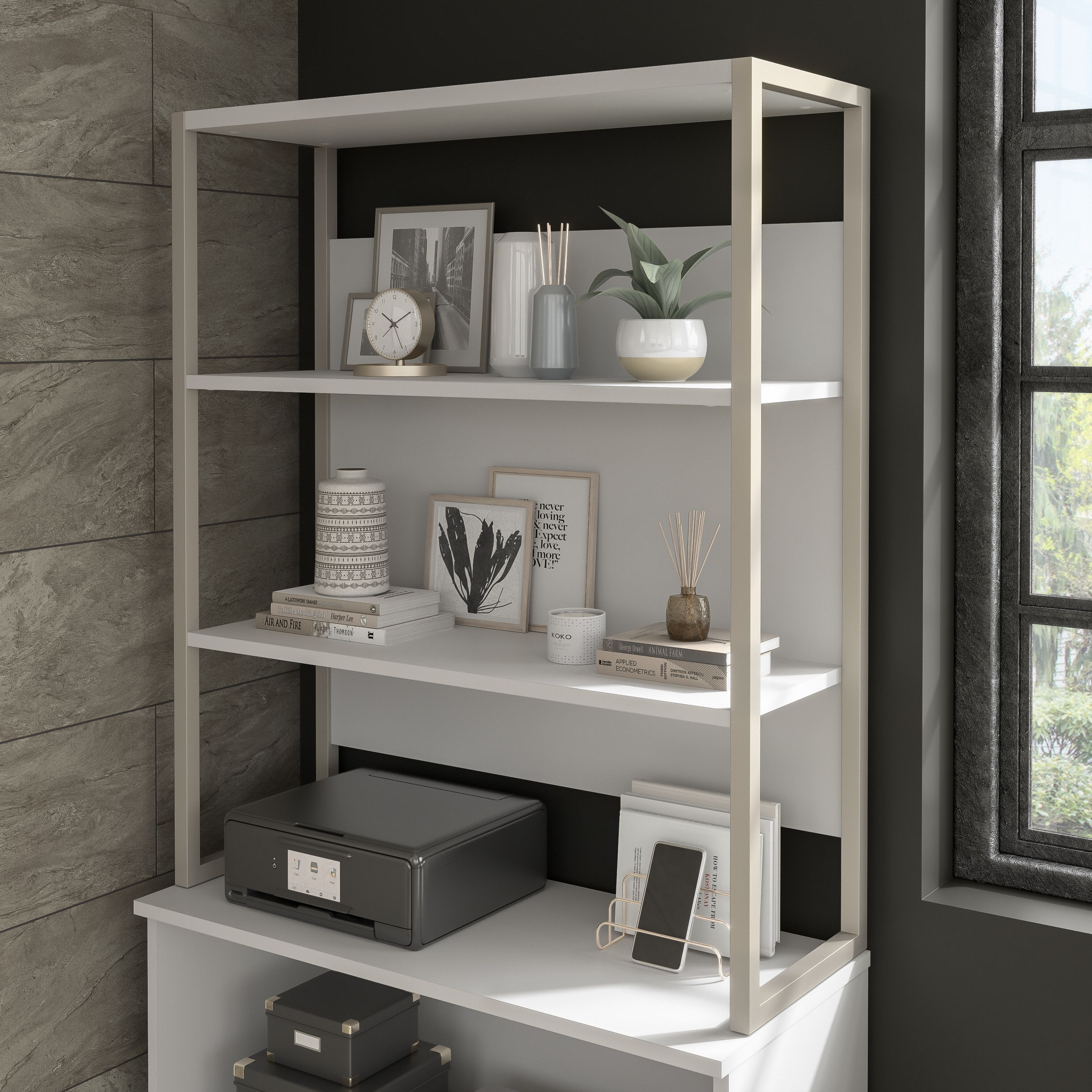 Shop Bush Business Furniture Hybrid Tall Etagere Bookcase 01 HYB023WH #color_white