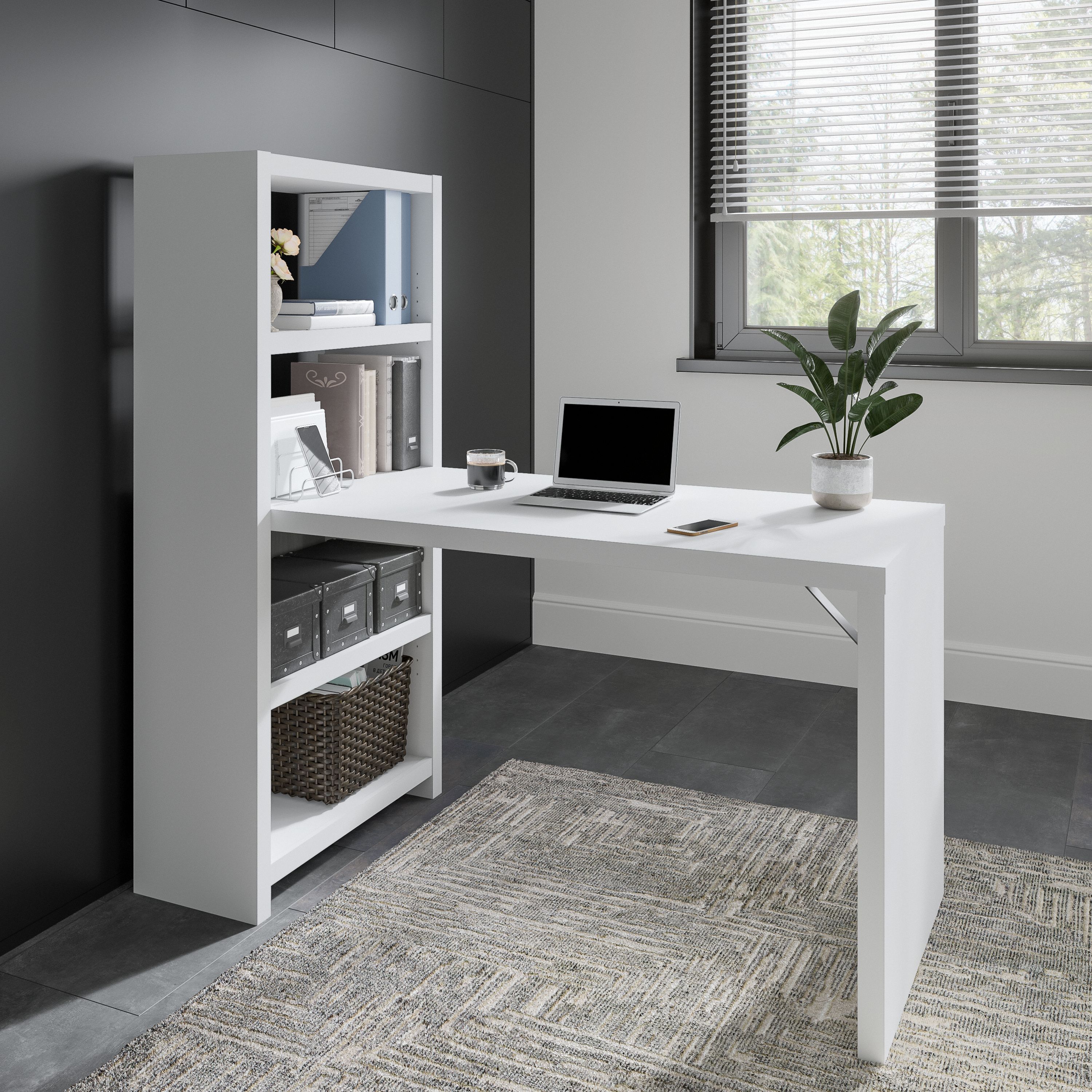 Shop Bush Business Furniture Echo 56W Bookcase Desk 01 KI60507-03 #color_pure white/modern gray