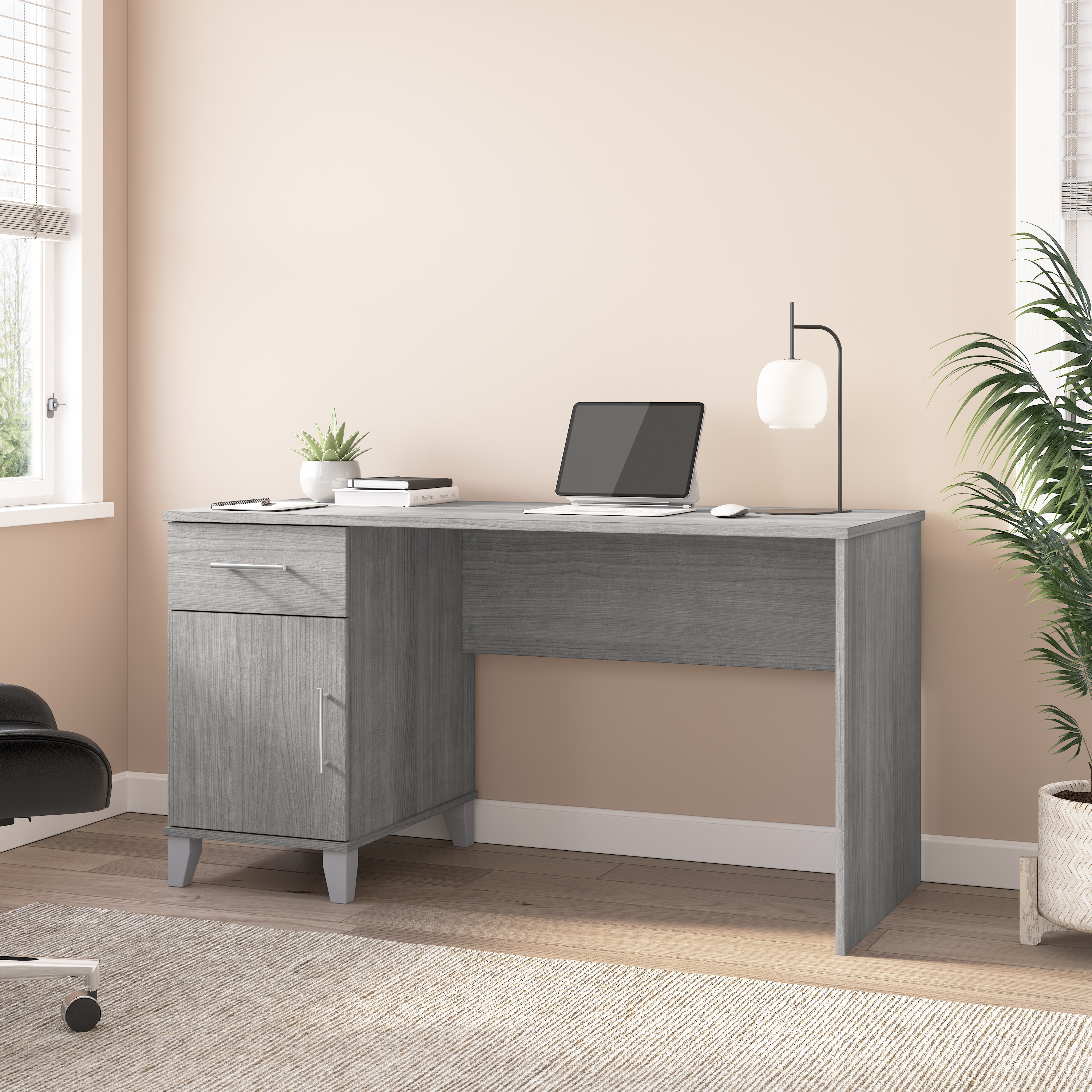 Shop Bush Furniture Somerset 54W Office Desk with Drawer and Storage Cabinet 01 WC81254 #color_platinum gray