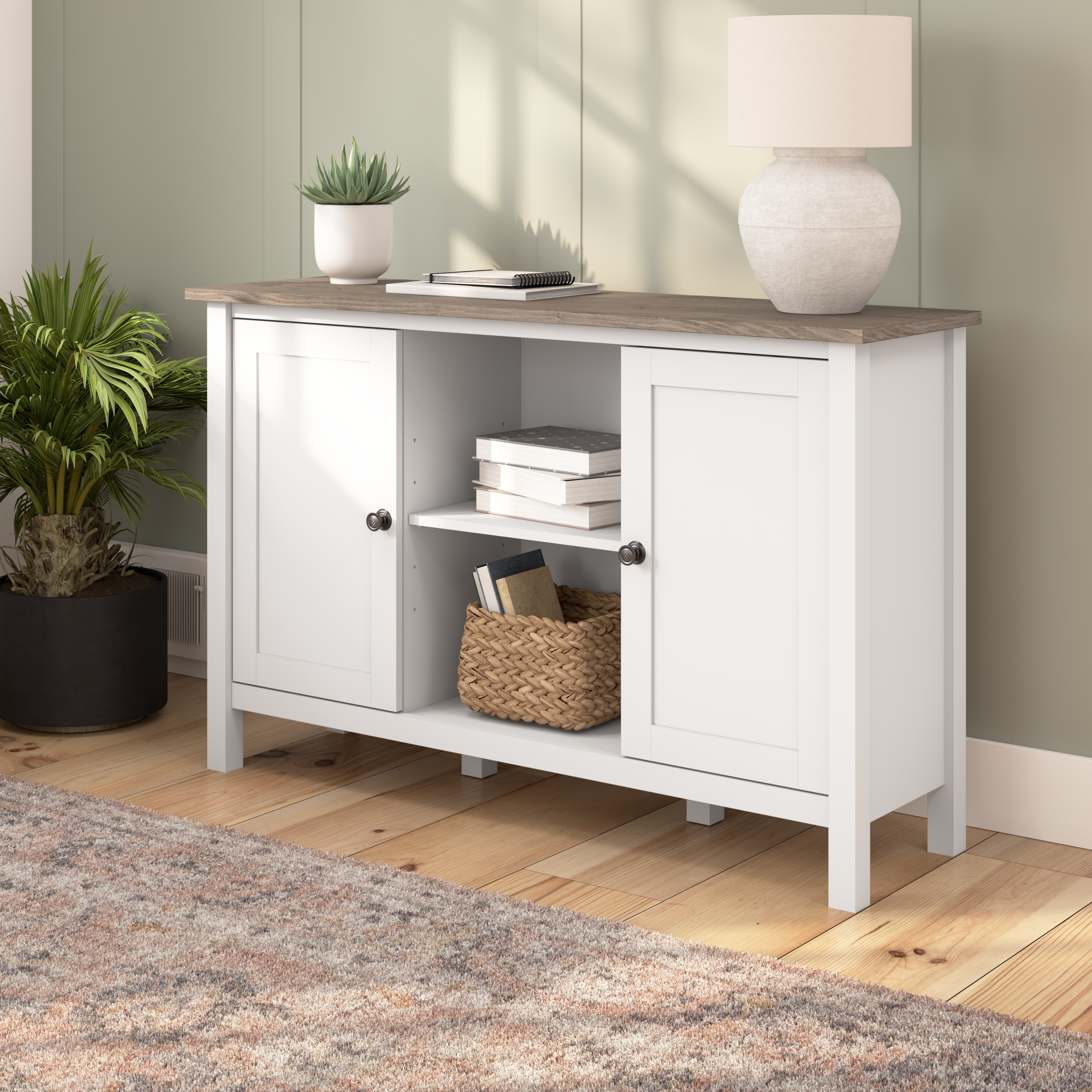 Shop Bush Furniture Mayfield Accent Cabinet with Doors 01 MAS148GW2-03 #color_shiplap gray/pure white