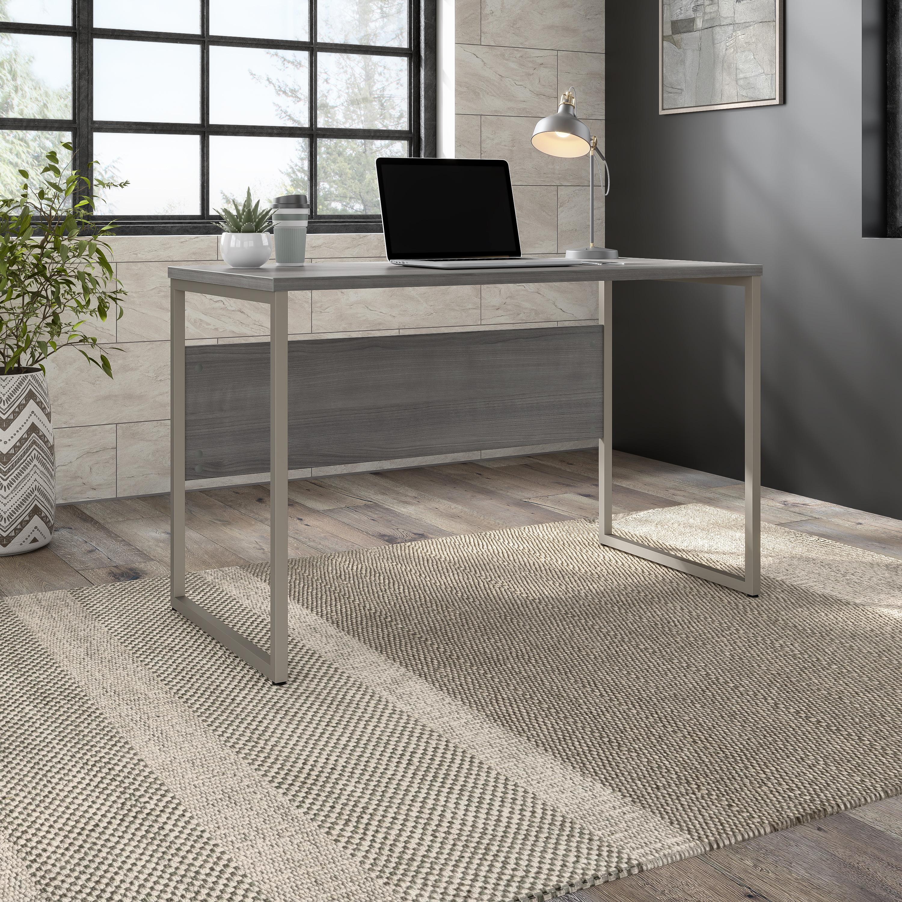Shop Bush Business Furniture Hybrid 48W x 24D Computer Table Desk with Metal Legs 01 HYD148PG #color_platinum gray