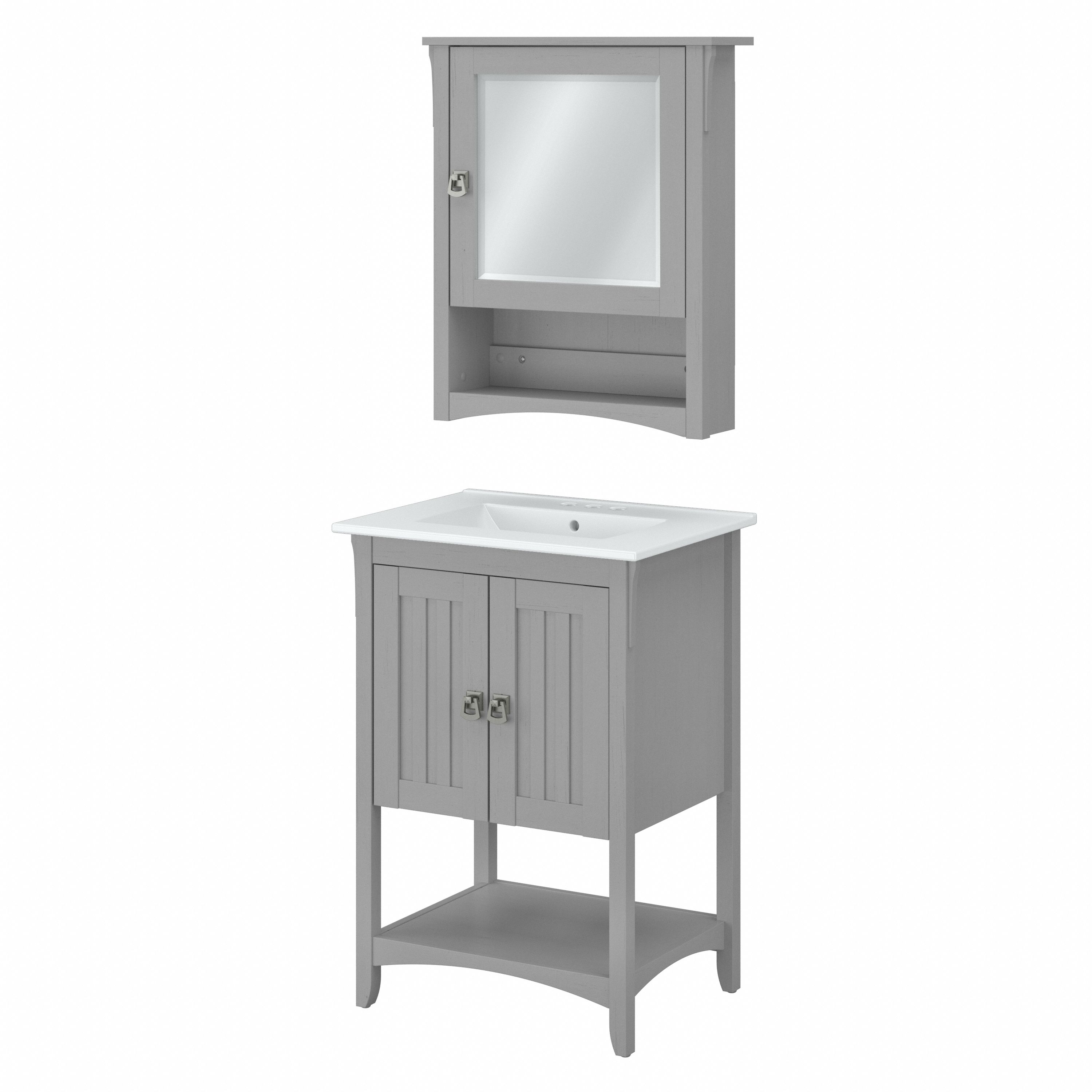 Shop Bush Furniture Salinas 24W Bathroom Vanity Sink and Medicine Cabinet with Mirror 02 SAL018CG #color_cape cod gray