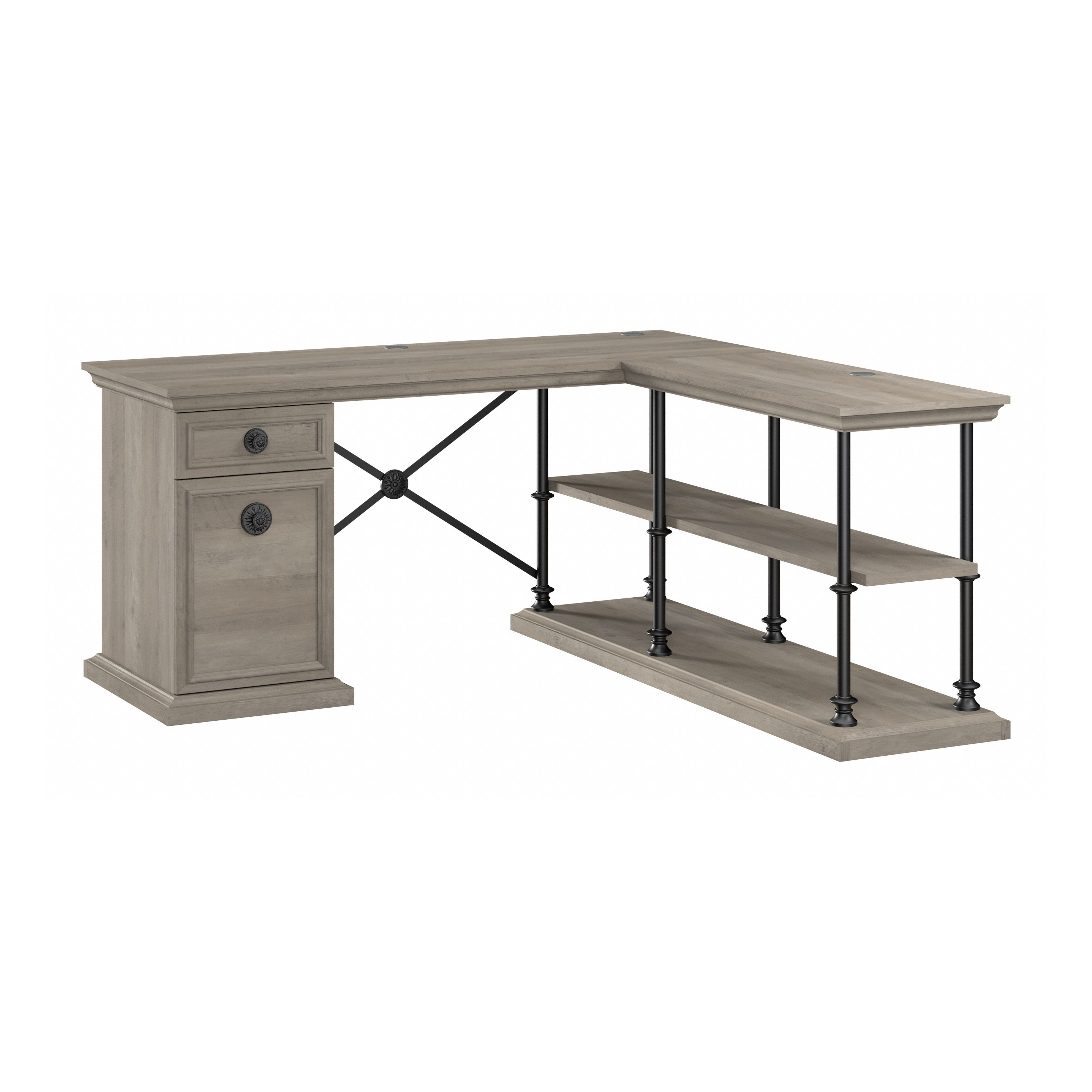 Shop Bush Furniture Coliseum 64W Designer L Shaped Desk with Storage 02 CSD164DG-03K #color_driftwood gray