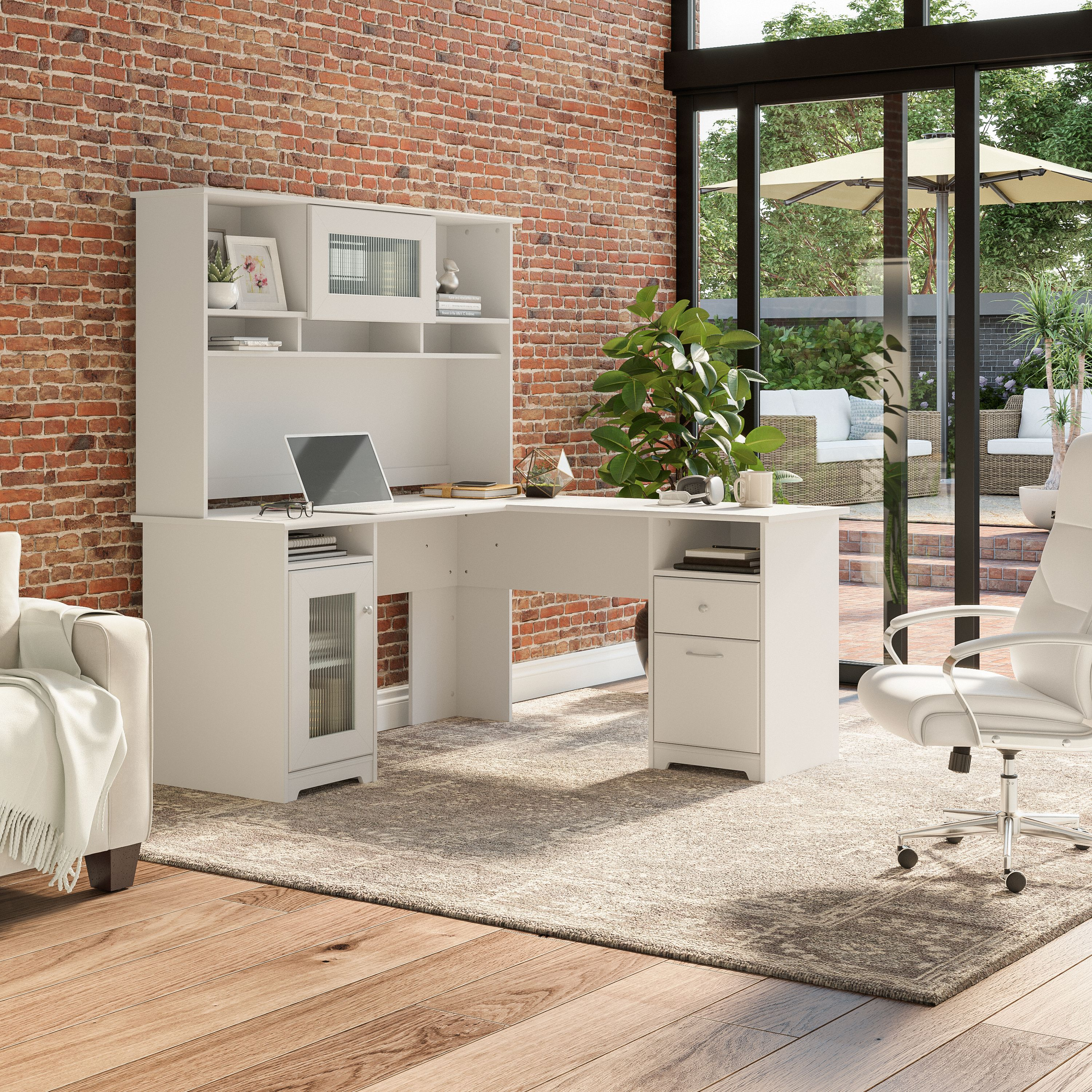 Shop Bush Furniture Cabot 60W L Shaped Computer Desk with Hutch and Storage 01 CAB001WHN #color_white