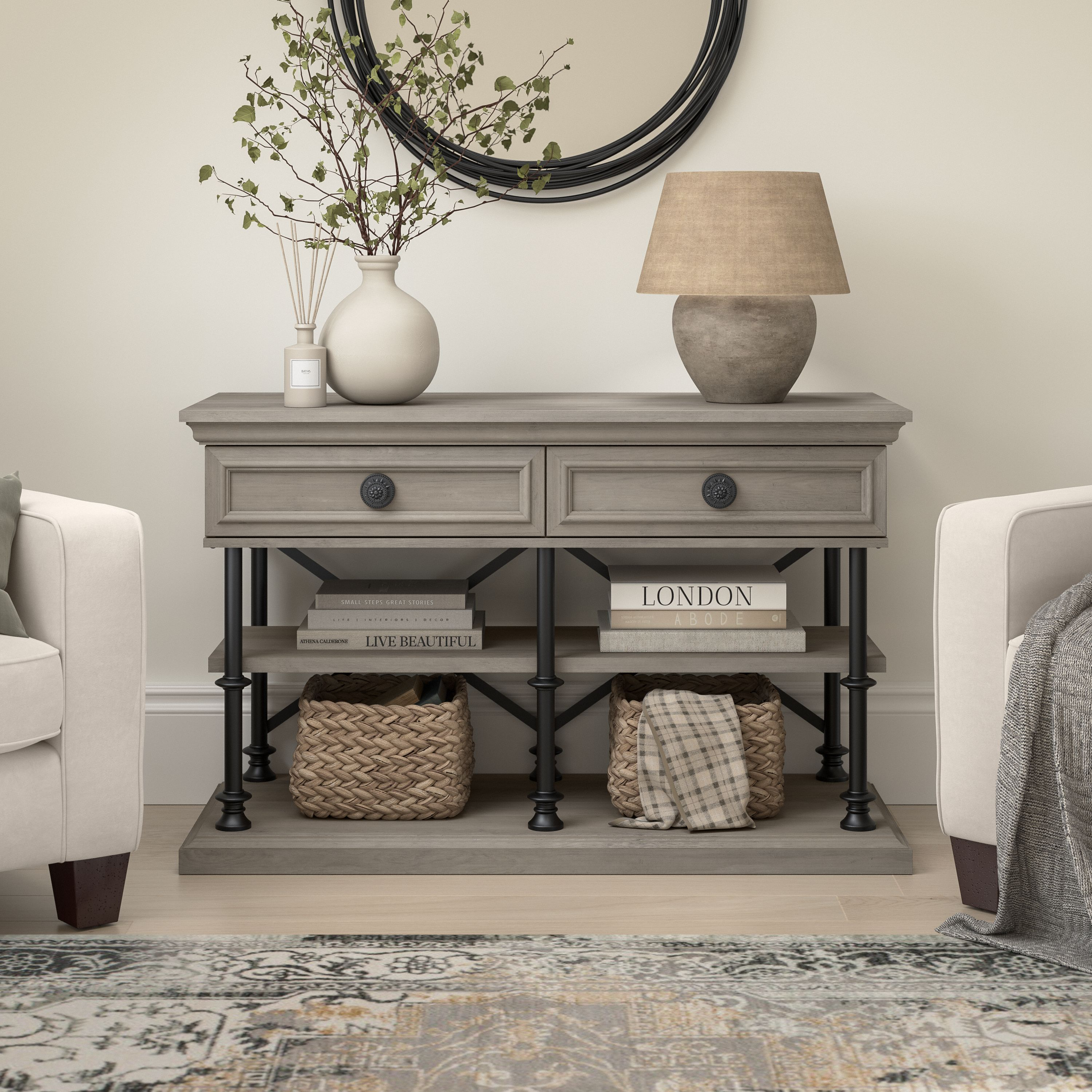 Shop Bush Furniture Coliseum Designer Console Table 01 CST148DG-03 #color_driftwood gray