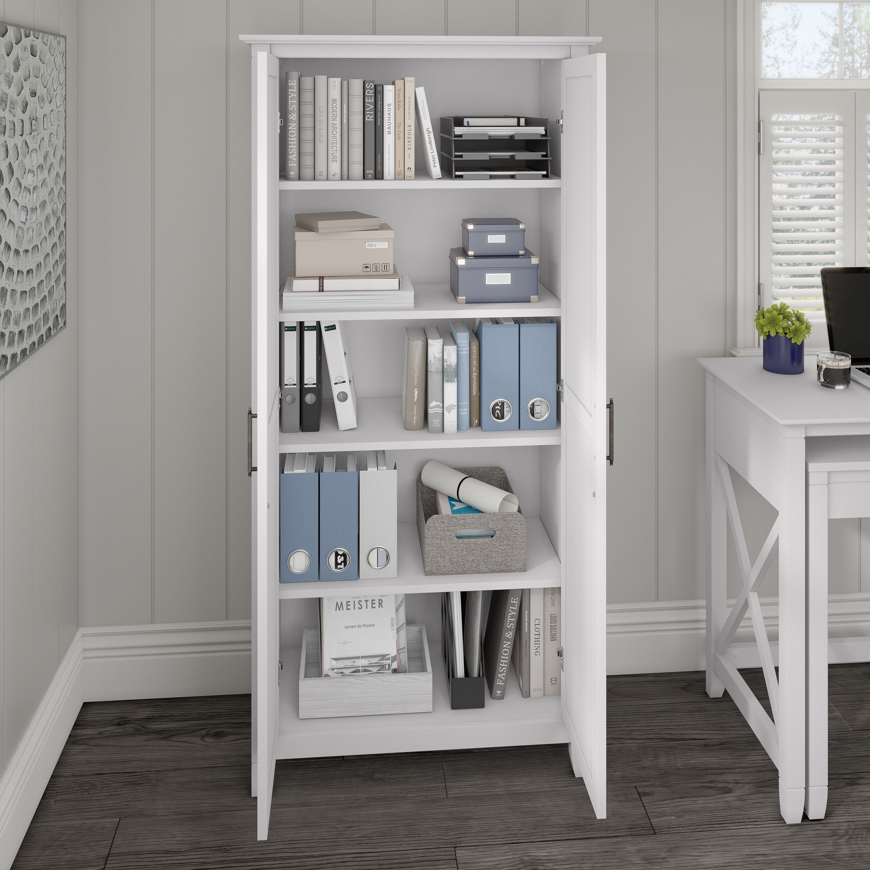 Shop Bush Furniture Key West Tall Storage Cabinet with Doors 06 KWS266WT-03 #color_pure white oak