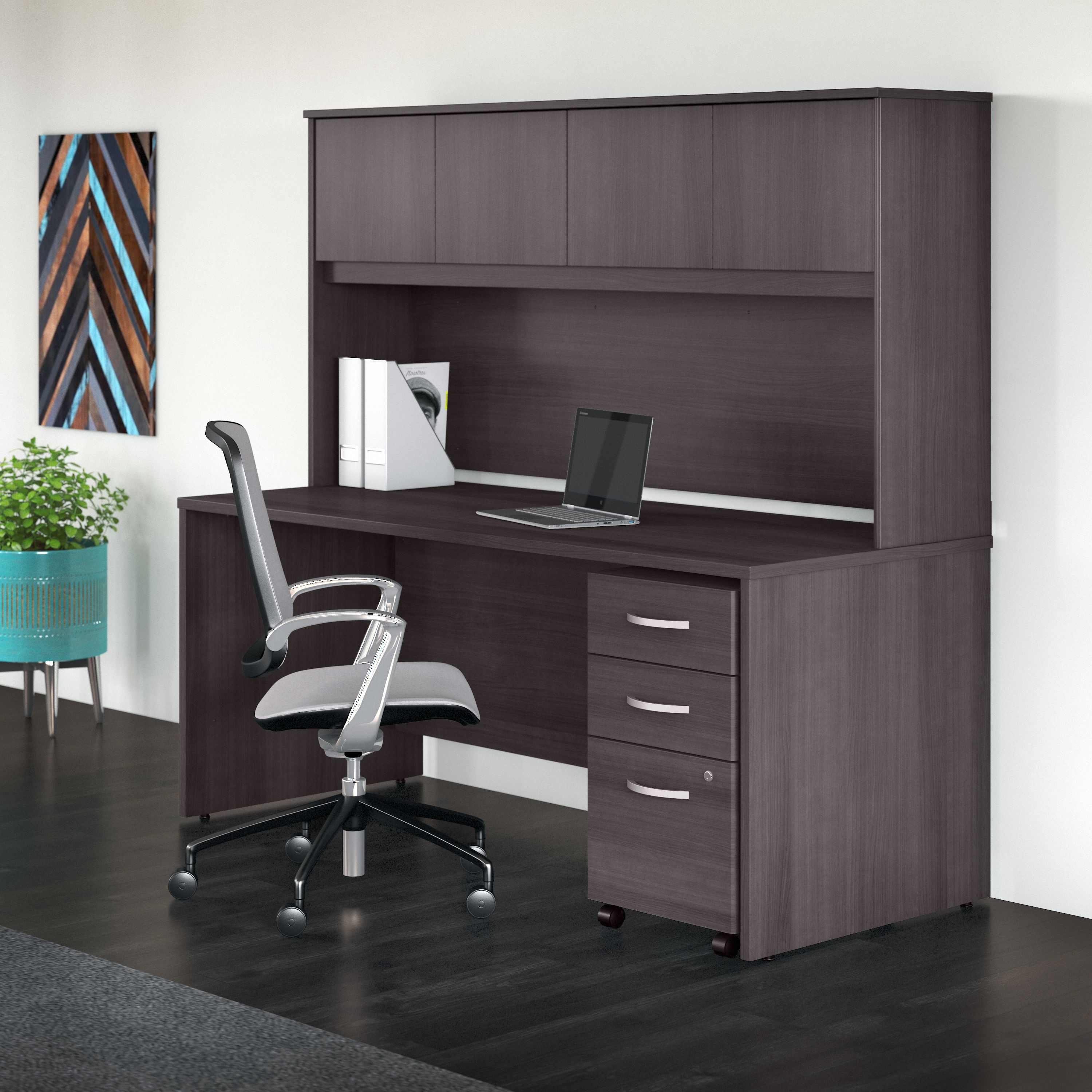 Shop Bush Business Furniture Studio C 72W x 30D Office Desk with Hutch and Mobile File Cabinet 01 STC011SGSU #color_storm gray