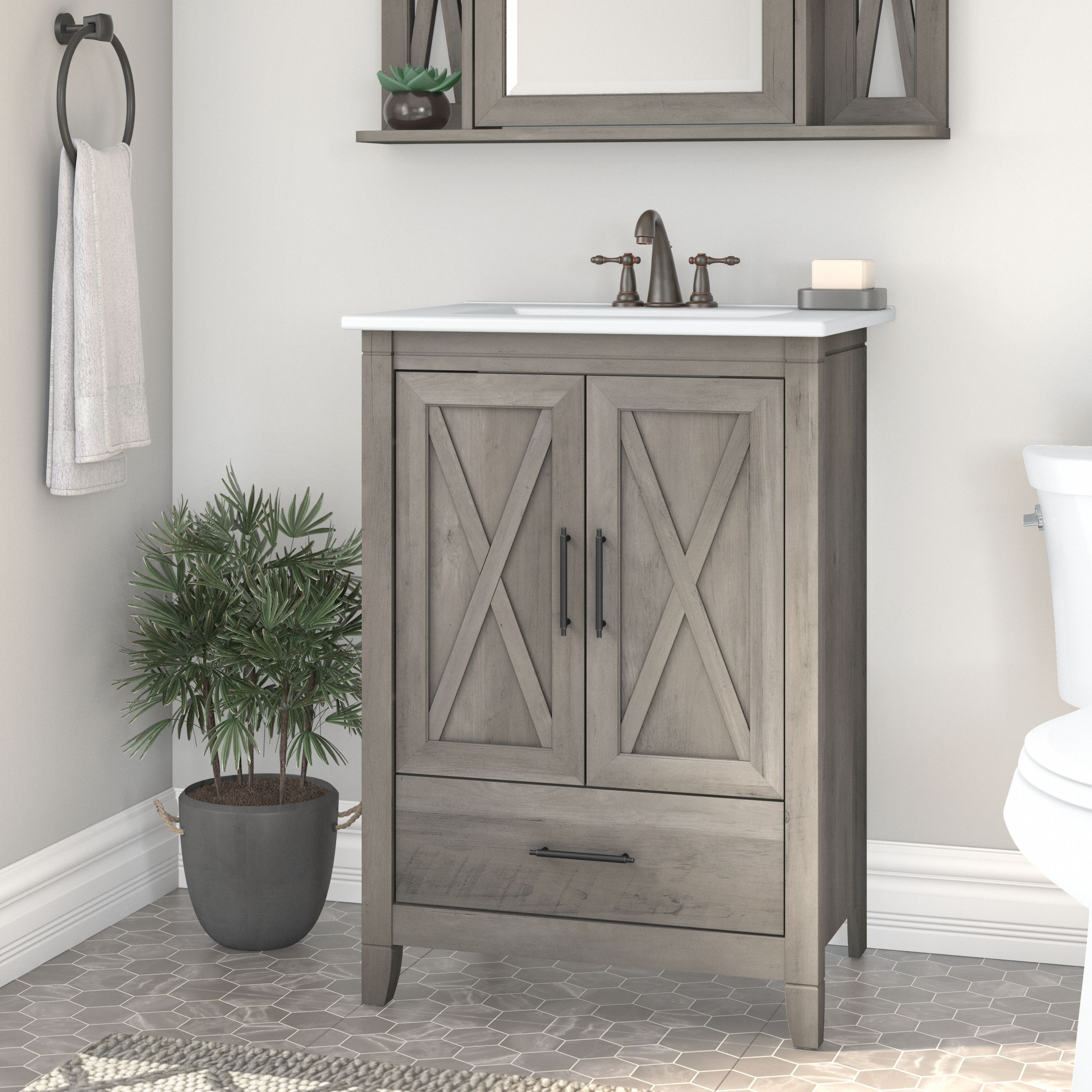 Shop Bush Furniture Key West 24W Bathroom Vanity with Sink 01 KWVN124DG-03K #color_driftwood gray