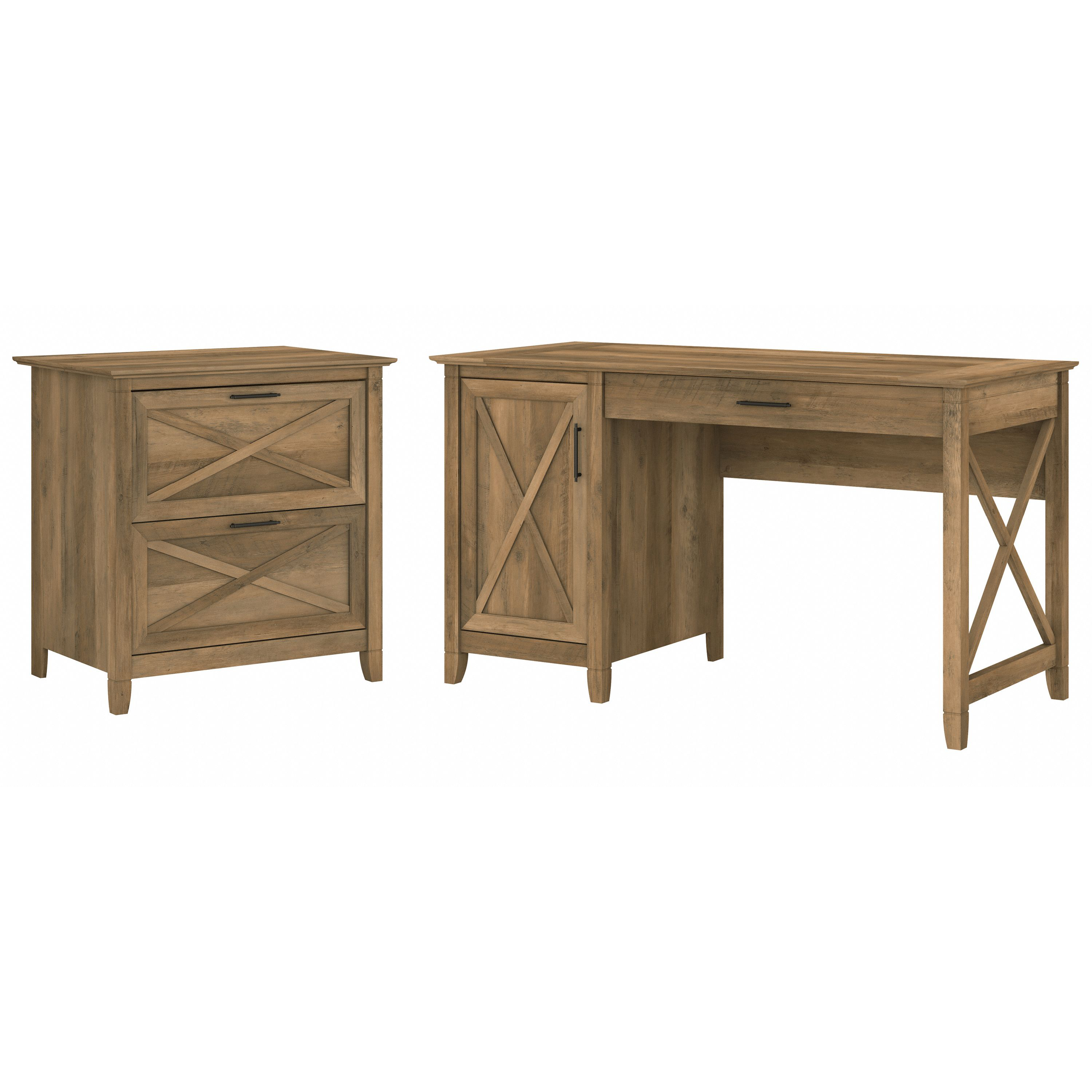 Shop Bush Furniture Key West 54W Computer Desk with Storage and 2 Drawer Lateral File Cabinet 02 KWS008RCP #color_reclaimed pine