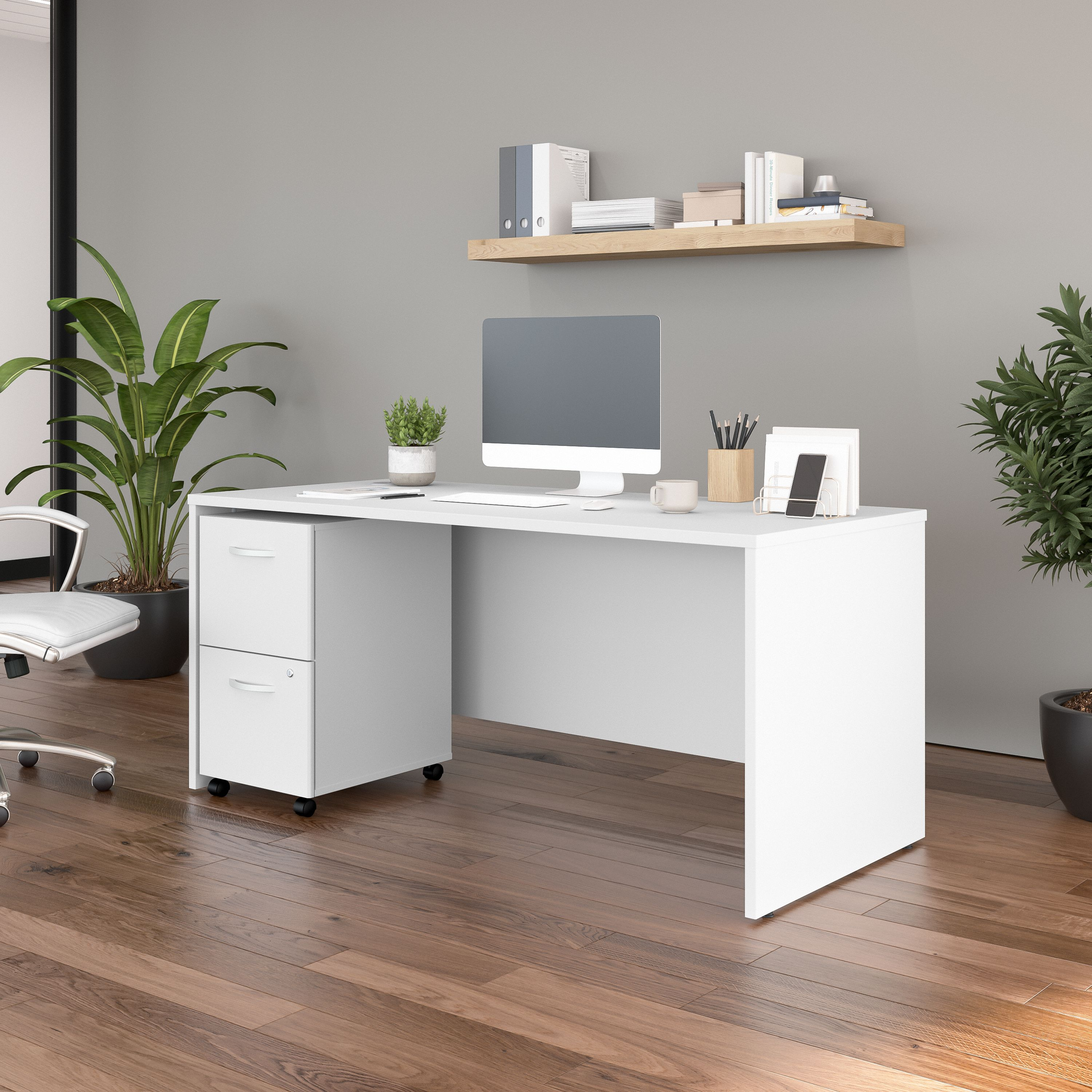 Shop Bush Business Furniture Studio C 66W x 30D Office Desk with 2 Drawer Mobile File Cabinet 01 STC071WHSU #color_white