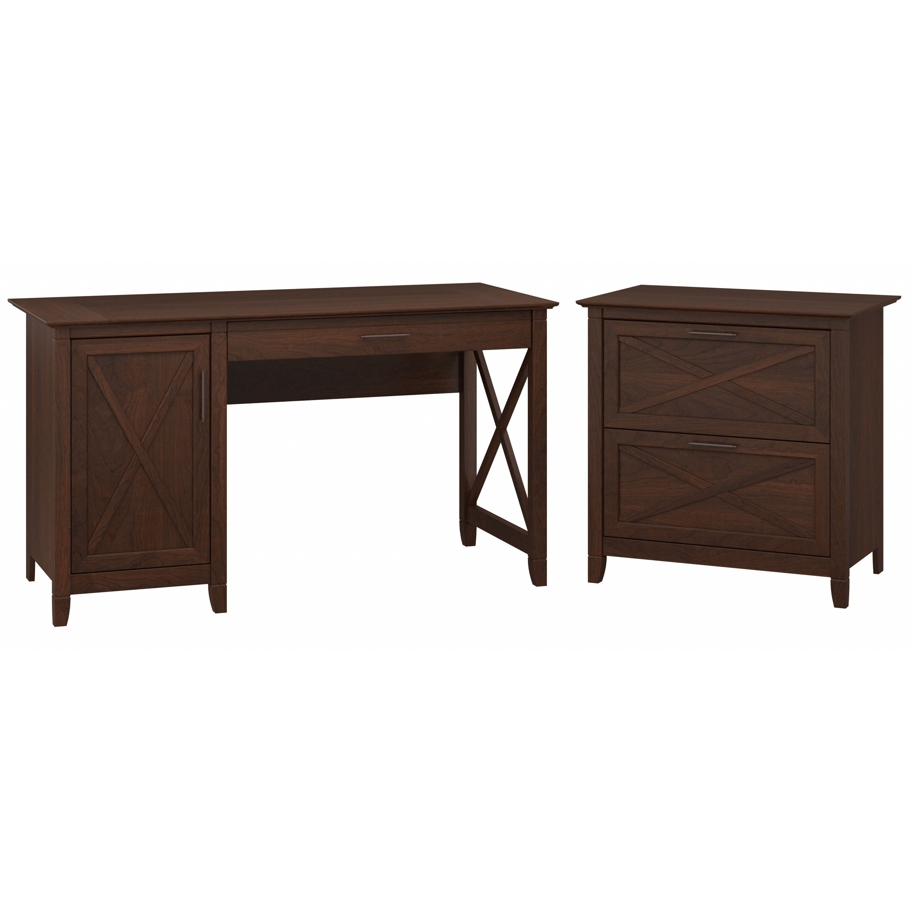 Shop Bush Furniture Key West 54W Computer Desk with Storage and 2 Drawer Lateral File Cabinet 02 KWS008BC #color_bing cherry