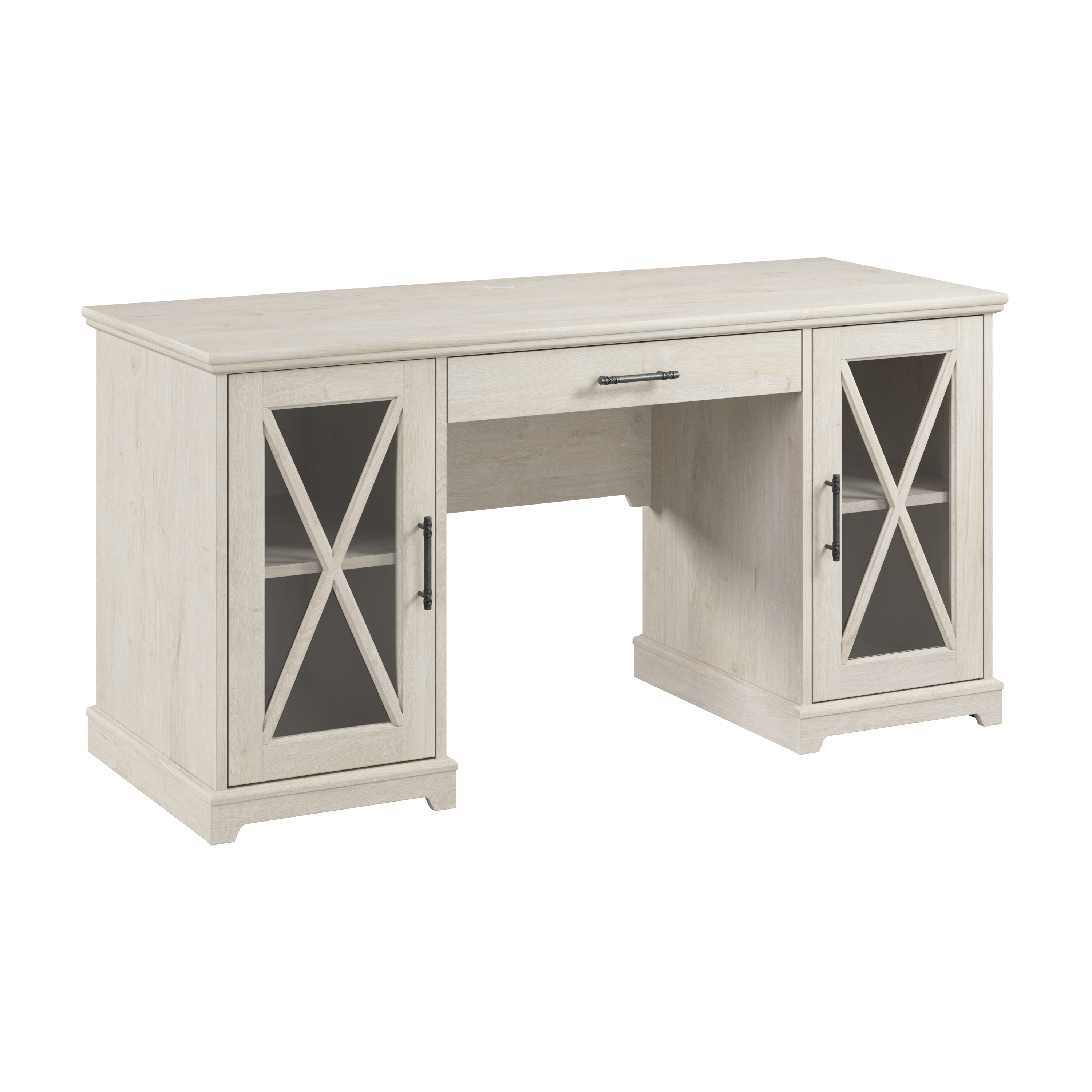 Shop Bush Furniture Lennox 60W Farmhouse Desk with Storage and Keyboard Tray 02 LED160LW-03K #color_linen white oak