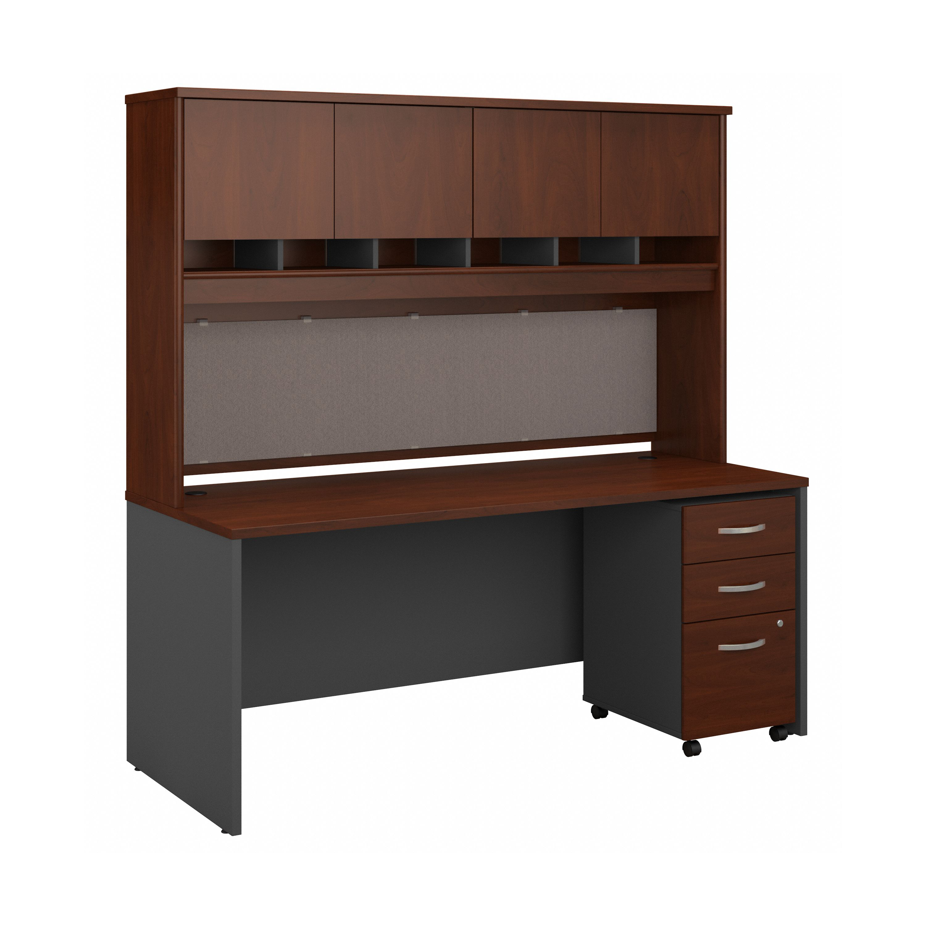 Shop Bush Business Furniture Series C 72W x 30D Office Desk with Hutch and Mobile File Cabinet 02 SRC080HCSU #color_hansen cherry/graphite gray