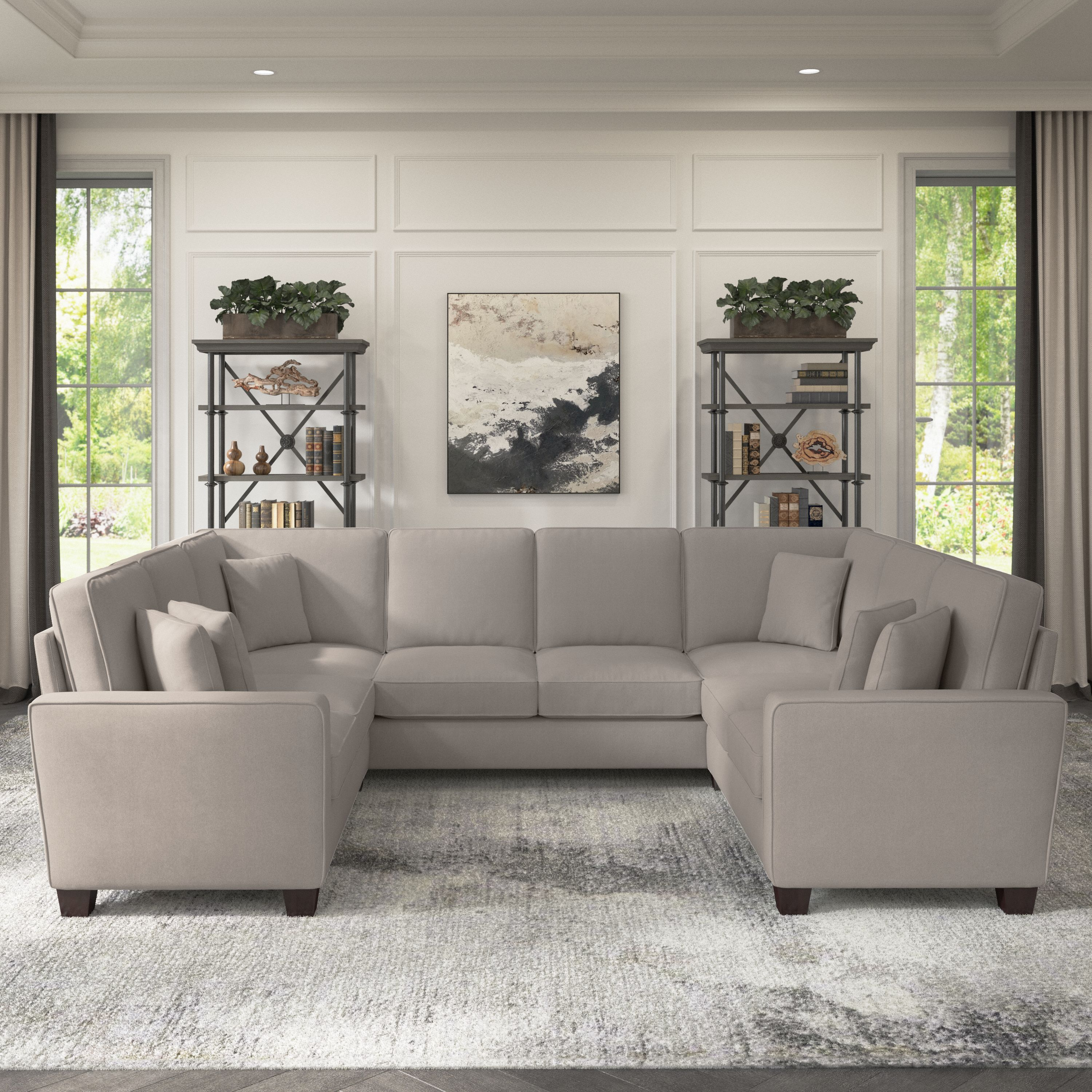 Shop Bush Furniture Stockton 113W U Shaped Sectional Couch 01 SNY112SBGH-03K #color_beige herringbone fabric