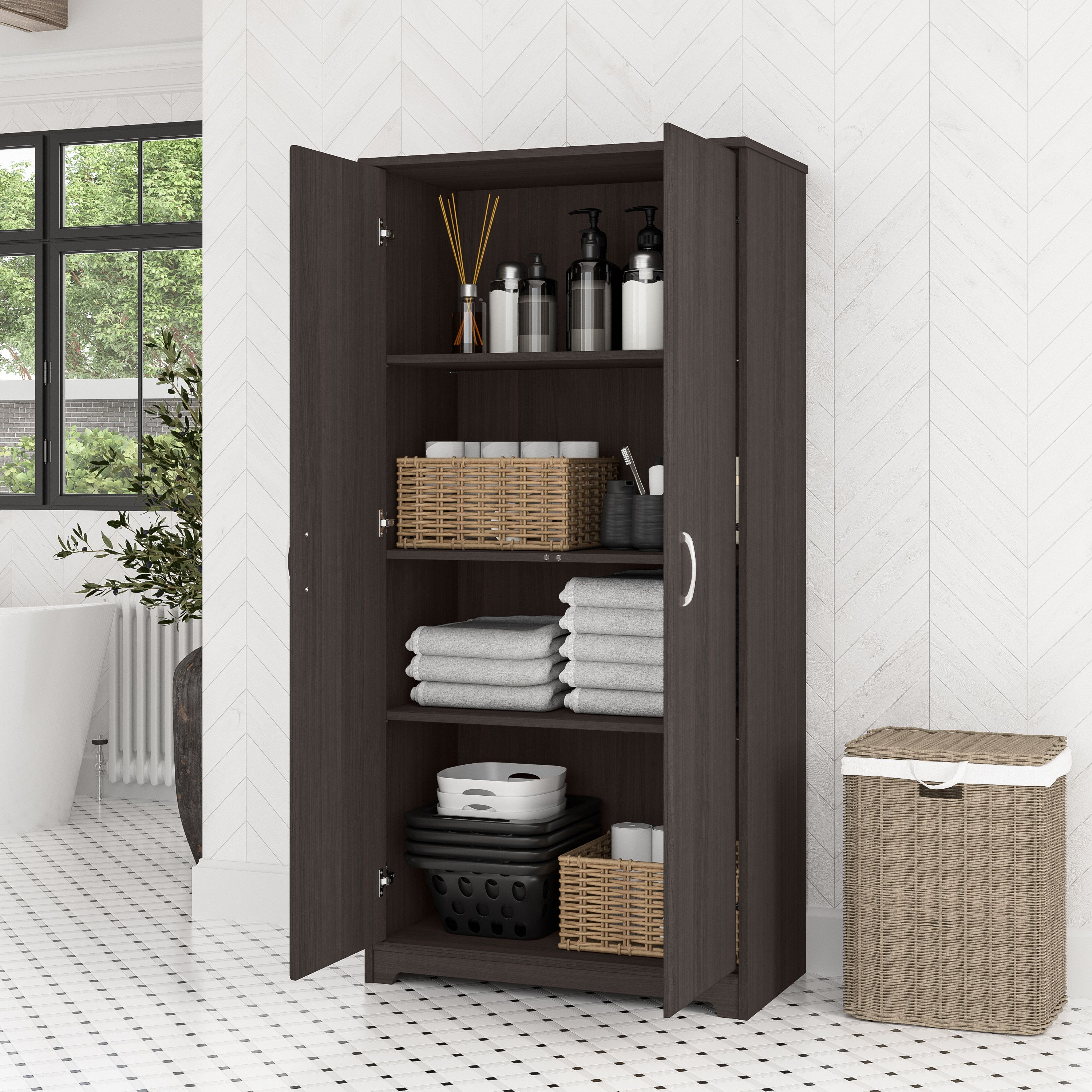 Shop Bush Furniture Cabot Tall Bathroom Storage Cabinet with Doors 06 WC31799-Z1 #color_heather gray