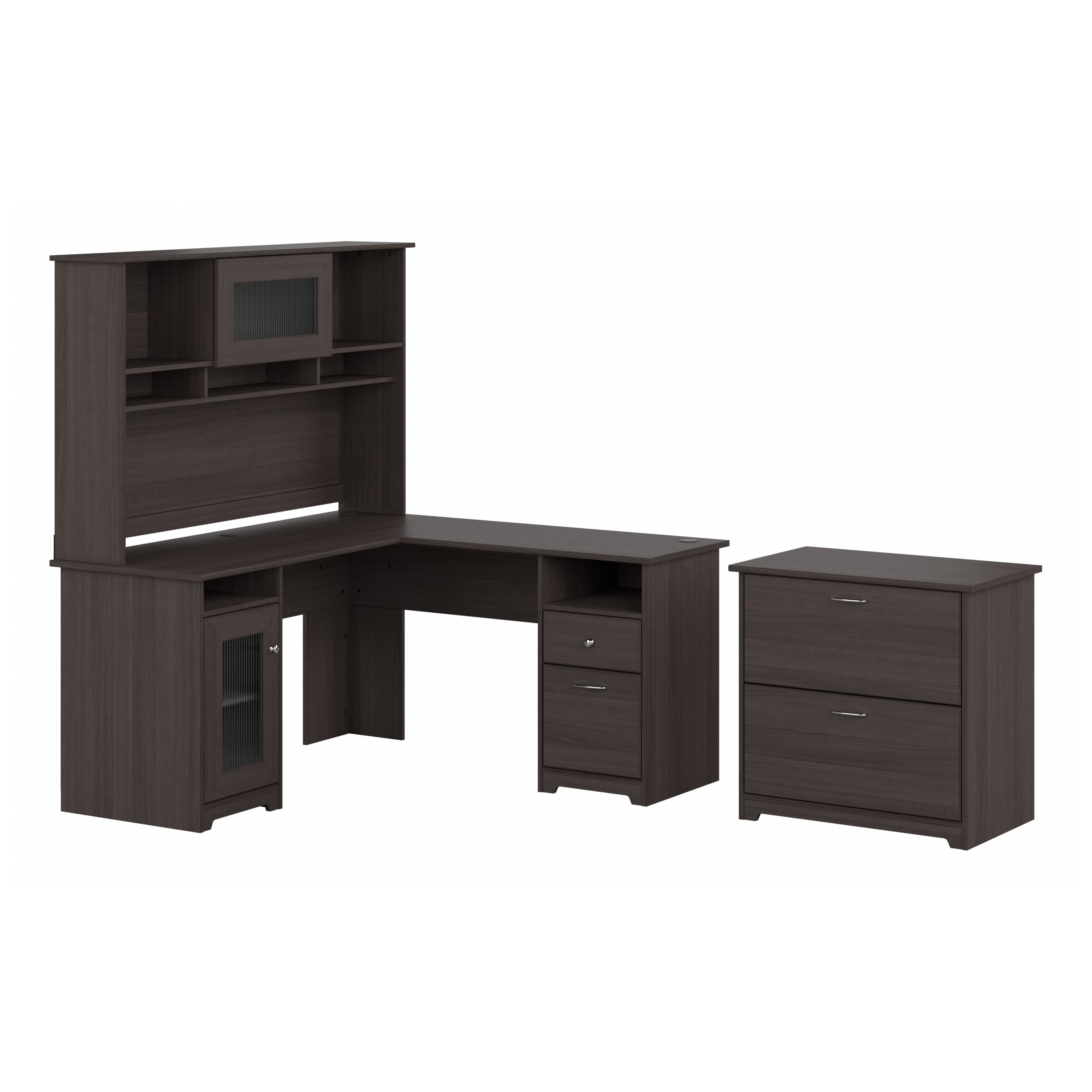 Shop Bush Furniture Cabot 60W L Shaped Computer Desk with Hutch and Lateral File Cabinet 02 CAB005HRG #color_heather gray