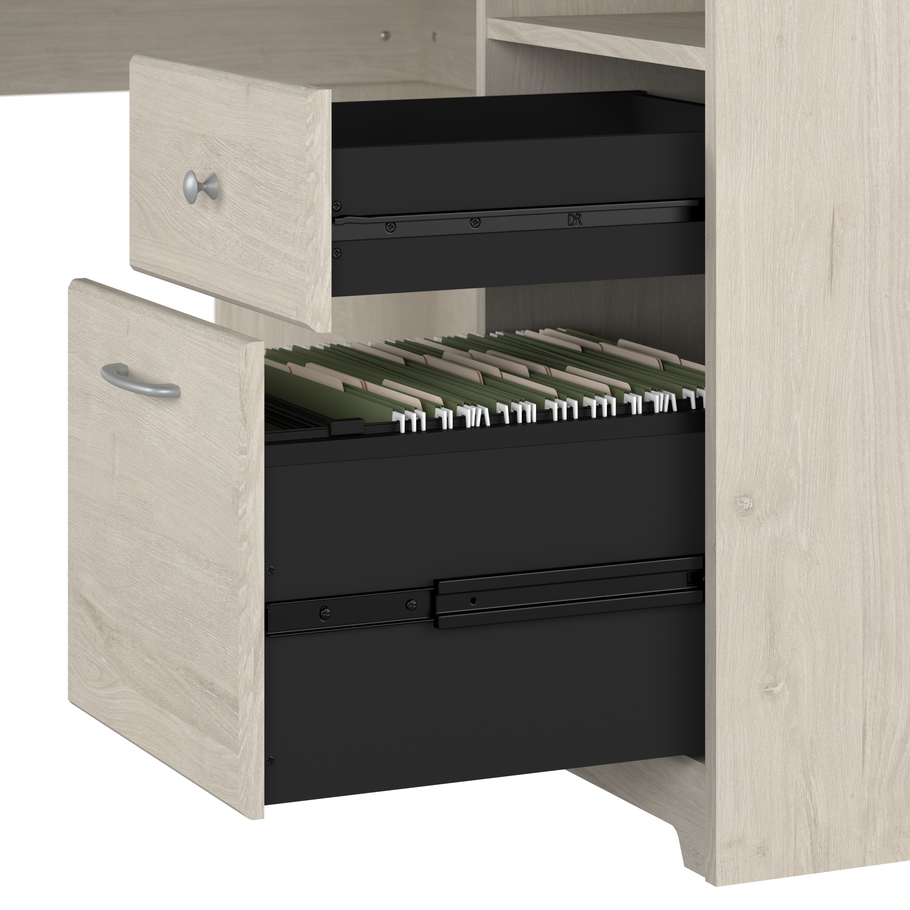 Shop Bush Furniture Cabot 60W L Shaped Computer Desk with Hutch and Storage 03 CAB001LW #color_linen white oak