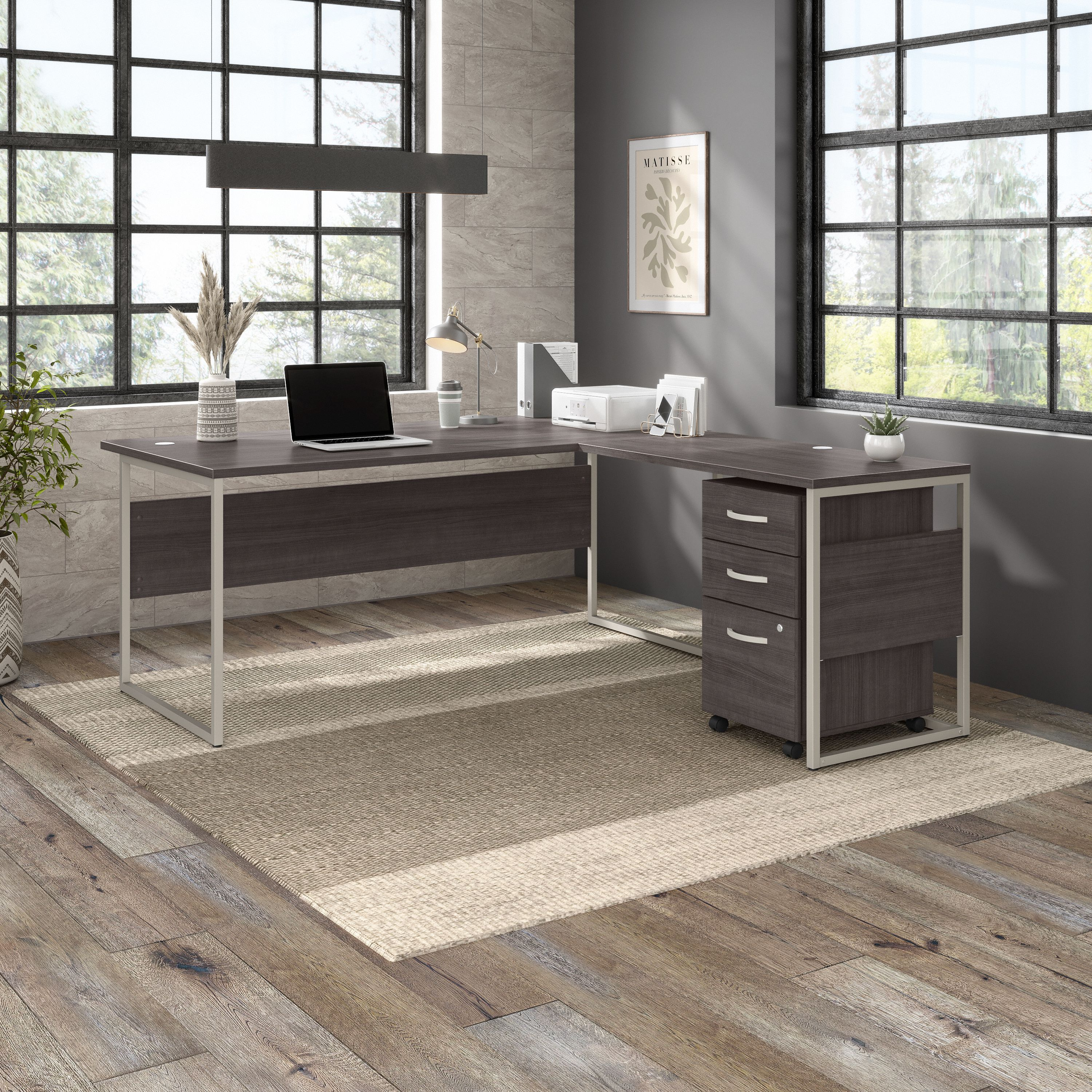 Shop Bush Business Furniture Hybrid 72W x 36D L Shaped Table Desk with 3 Drawer Mobile File Cabinet 01 HYB010SGSU #color_storm gray