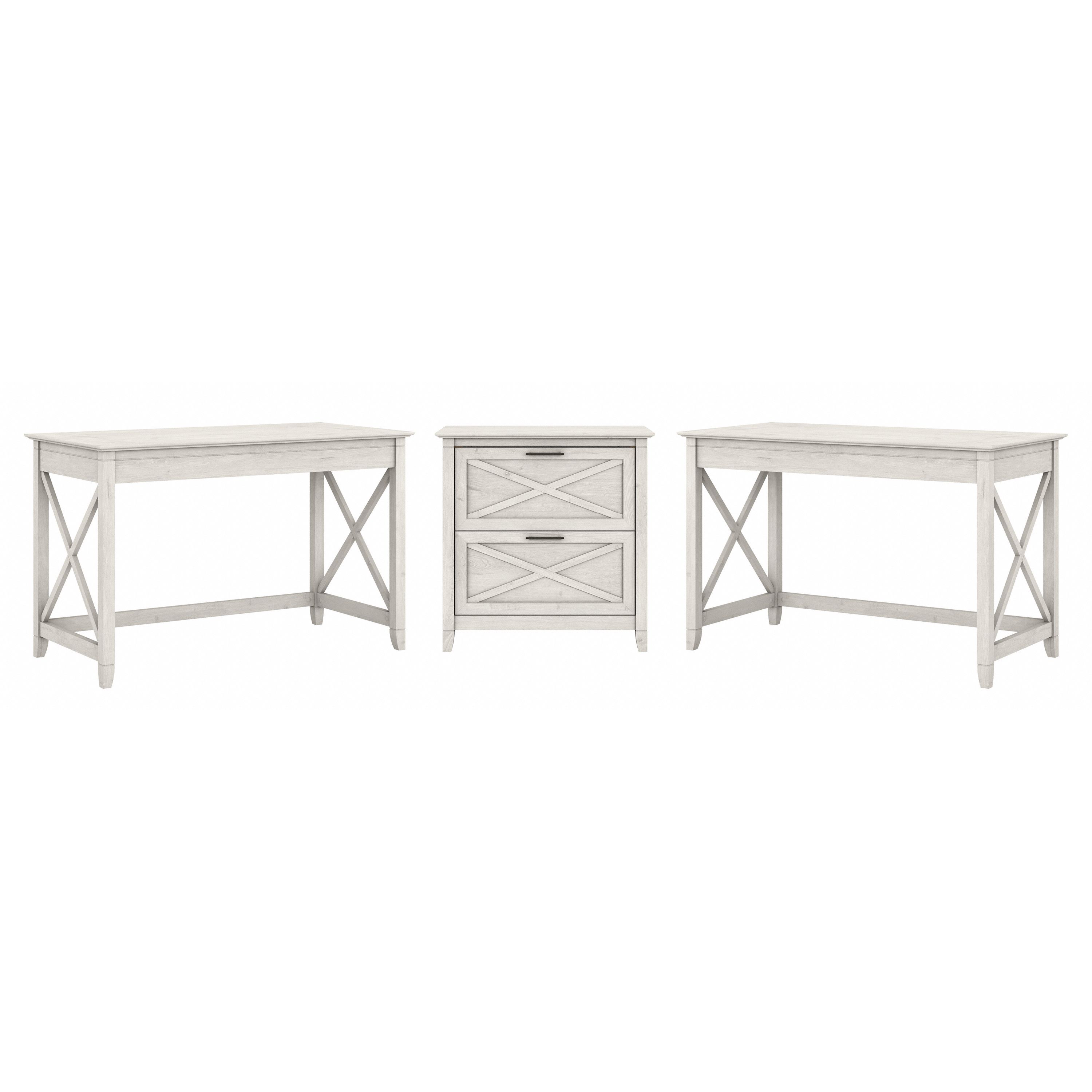 Shop Bush Furniture Key West 2 Person Desk Set with Lateral File Cabinet 02 KWS047LW #color_linen white oak