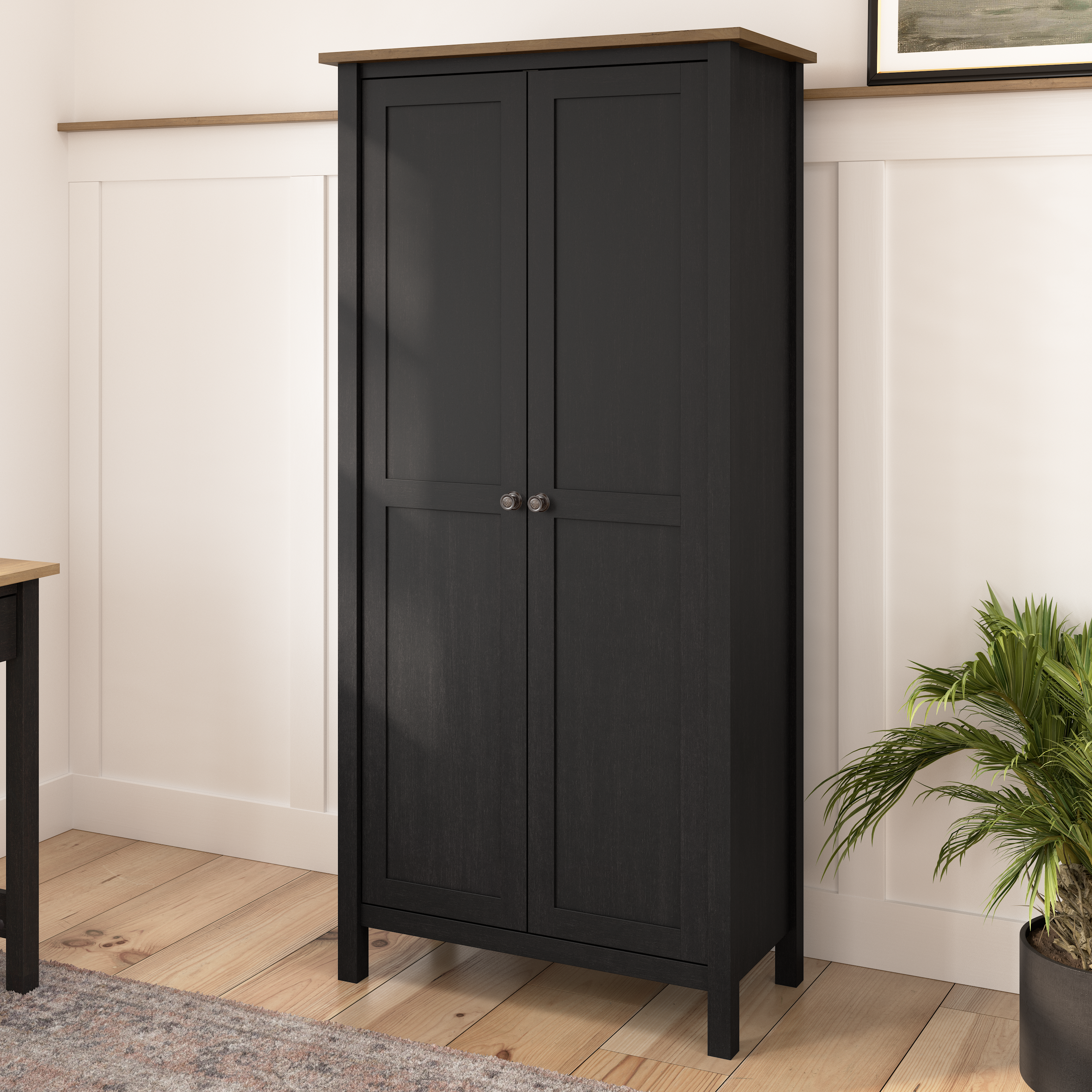 Shop Bush Furniture Mayfield Tall Storage Cabinet with Doors 01 MAS132V2P-03 #color_vintage black/reclaimed pine