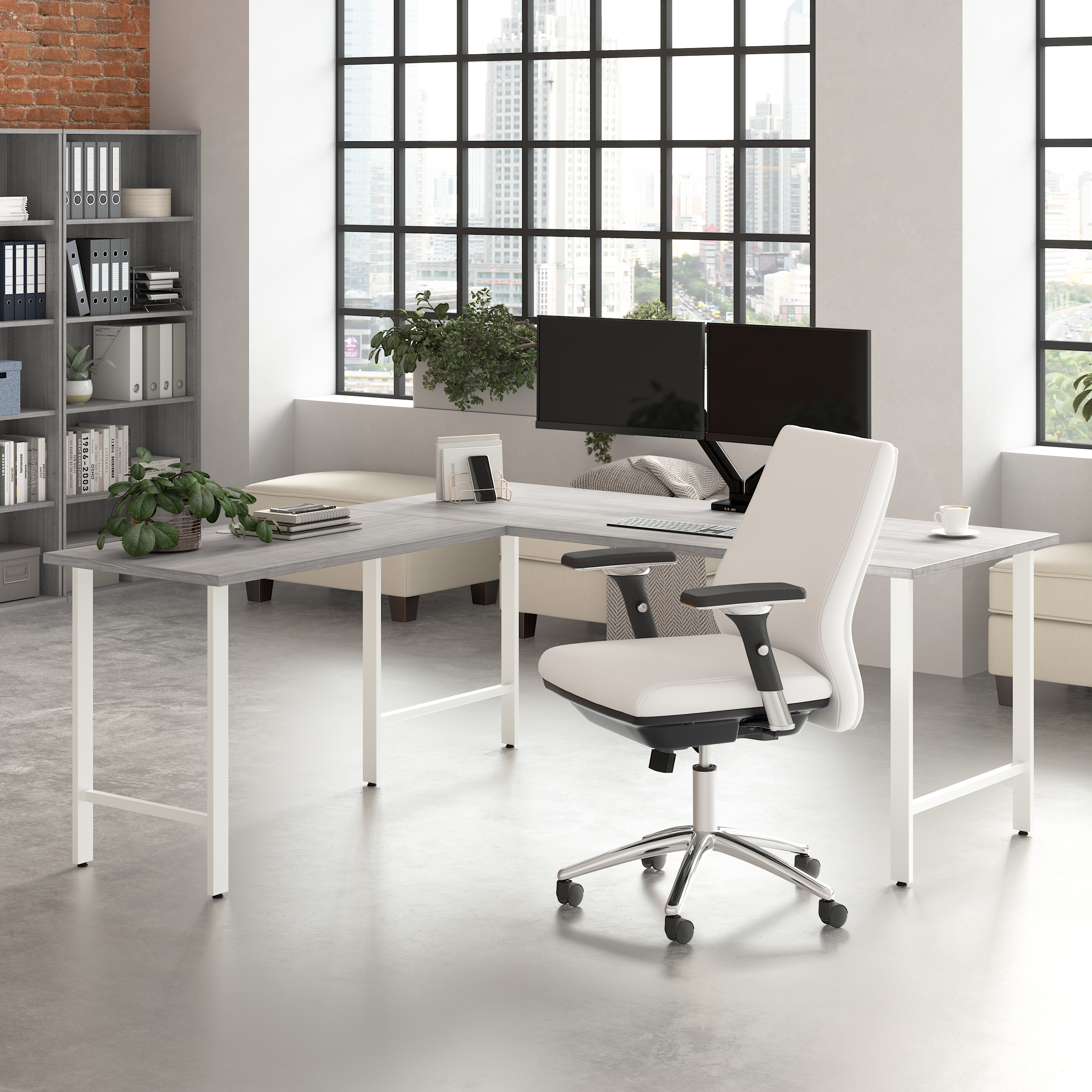 Shop Bush Business Furniture Hustle 72W x 30D L Shaped Computer Desk with Metal Legs 01 HUS001PG #color_platinum gray
