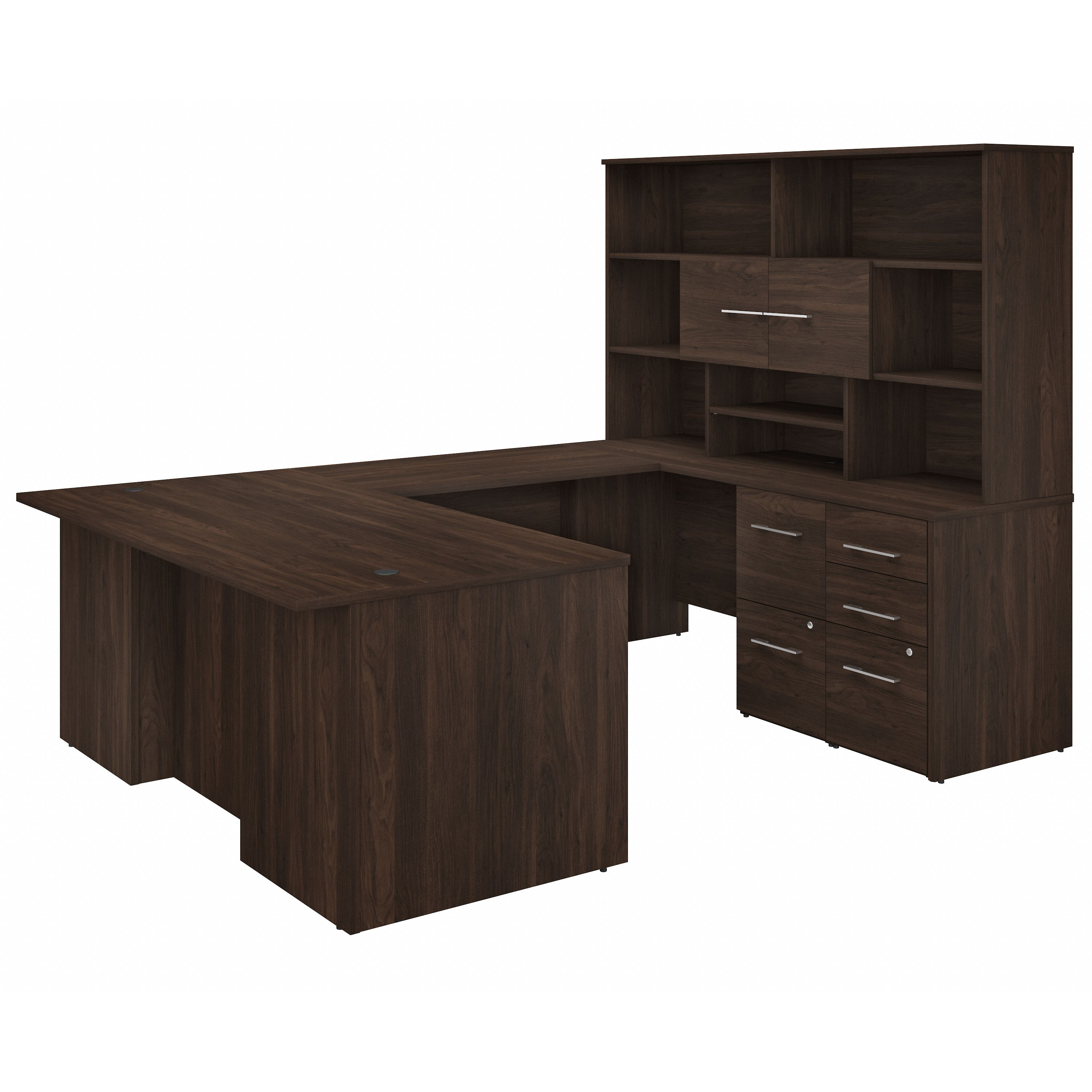 Shop Bush Business Furniture Office 500 72W U Shaped Executive Desk with Drawers and Hutch 02 OF5003BWSU #color_black walnut